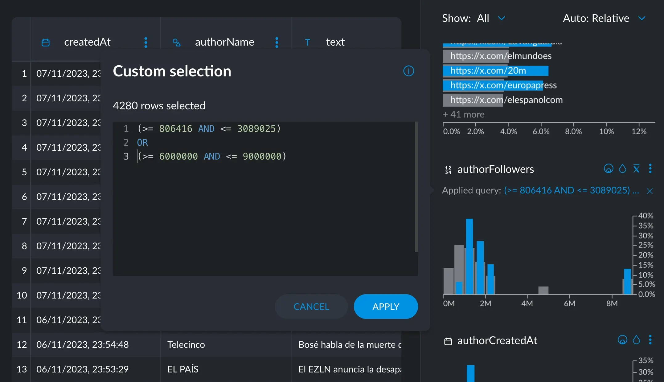 query string cross
filter