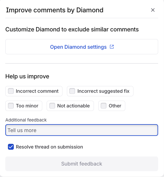 Feedback popup for experimental comments