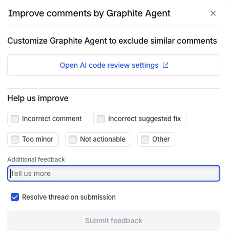 Feedback popup for experimental comments