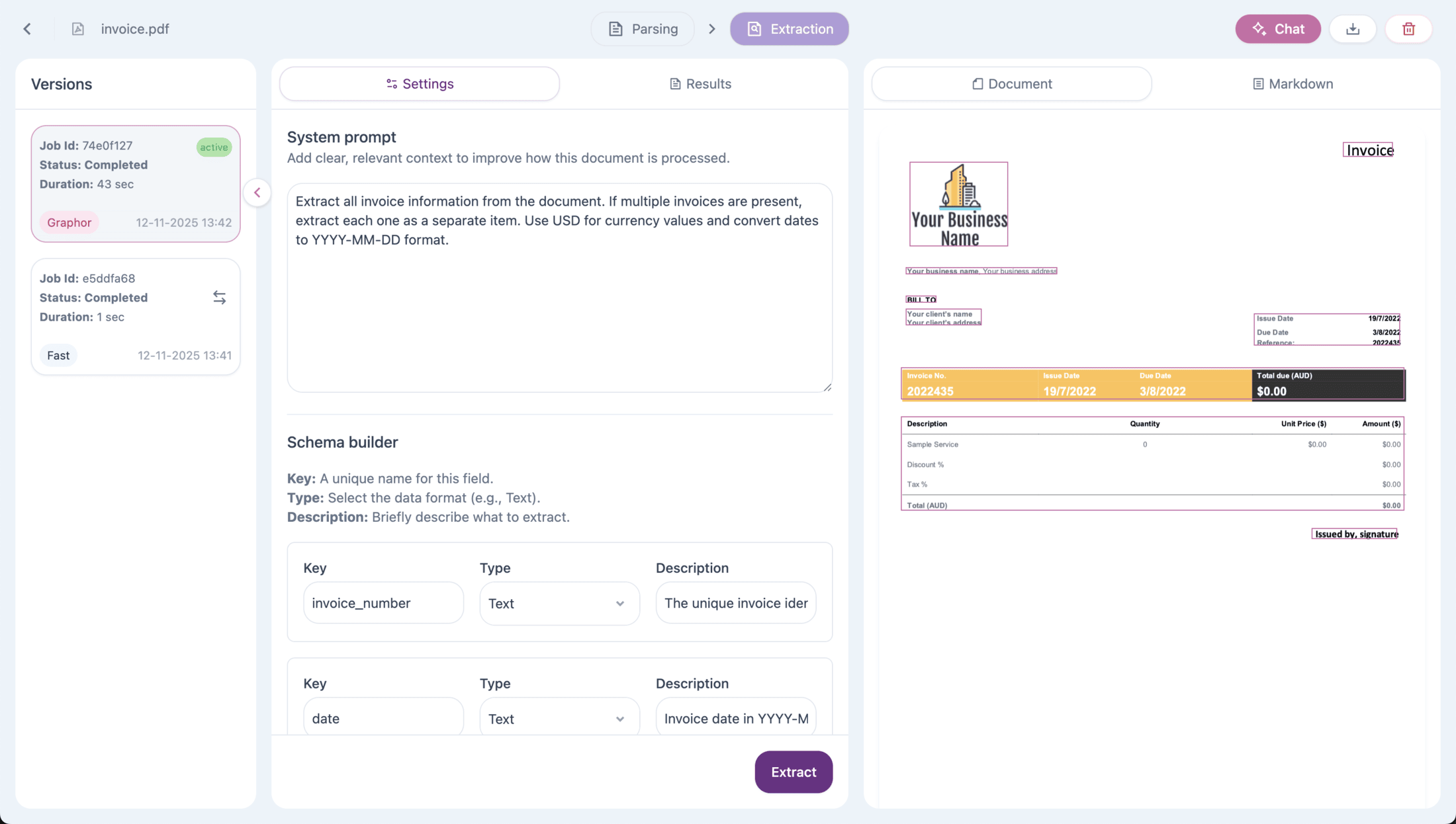 Data extraction interface