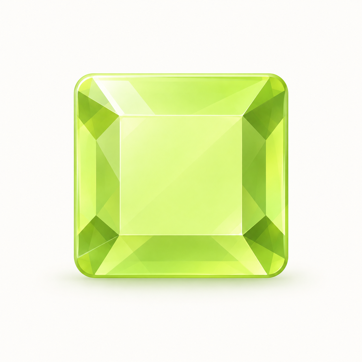 A lime-green square GEM tile with rounded corners and translucent crystal facets inside its face