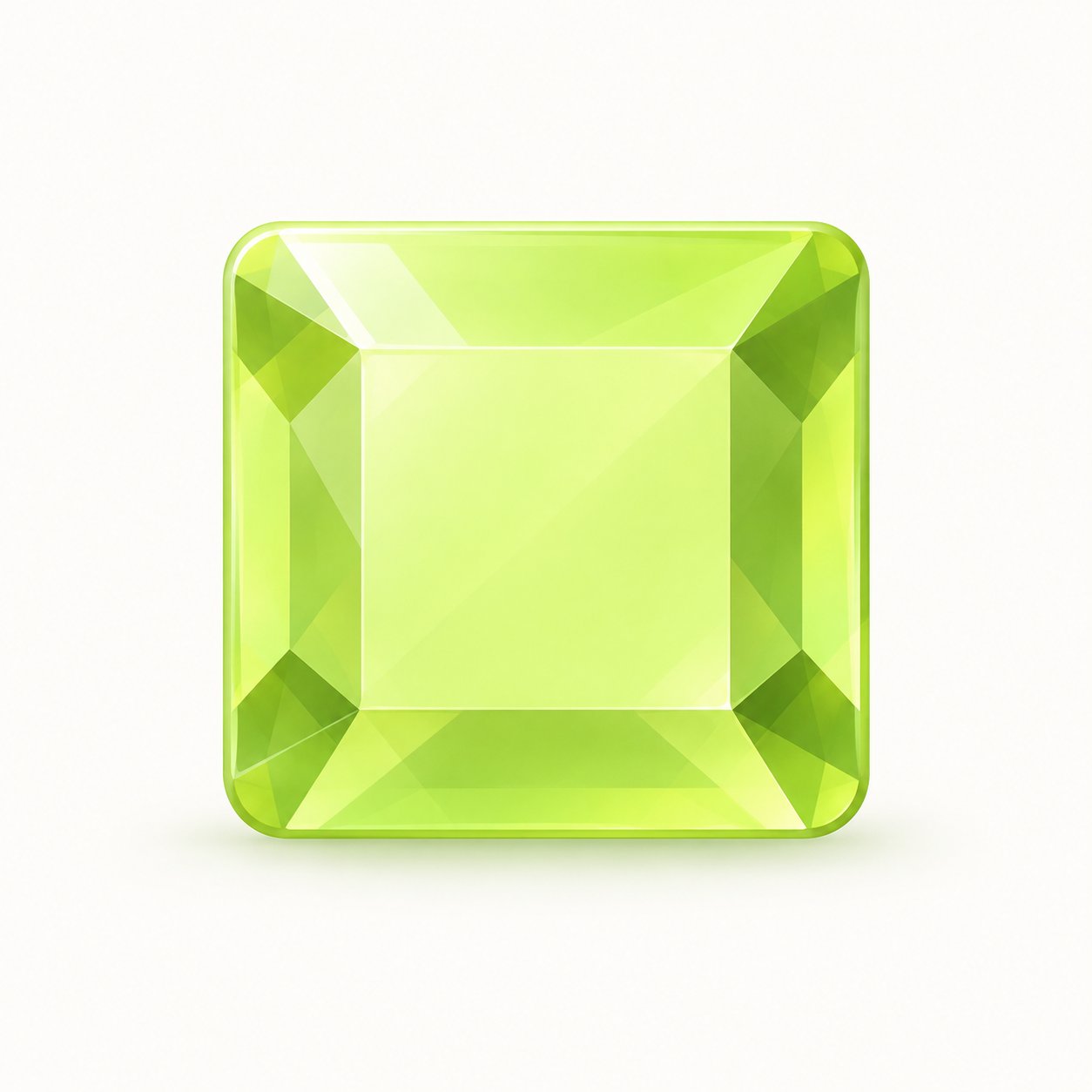 A lime-green square GEM tile with rounded corners and translucent crystal facets inside its face