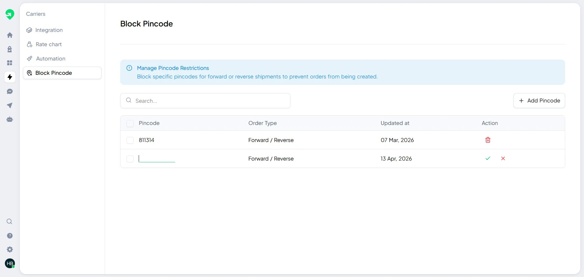 Add blocked pin code workflow.