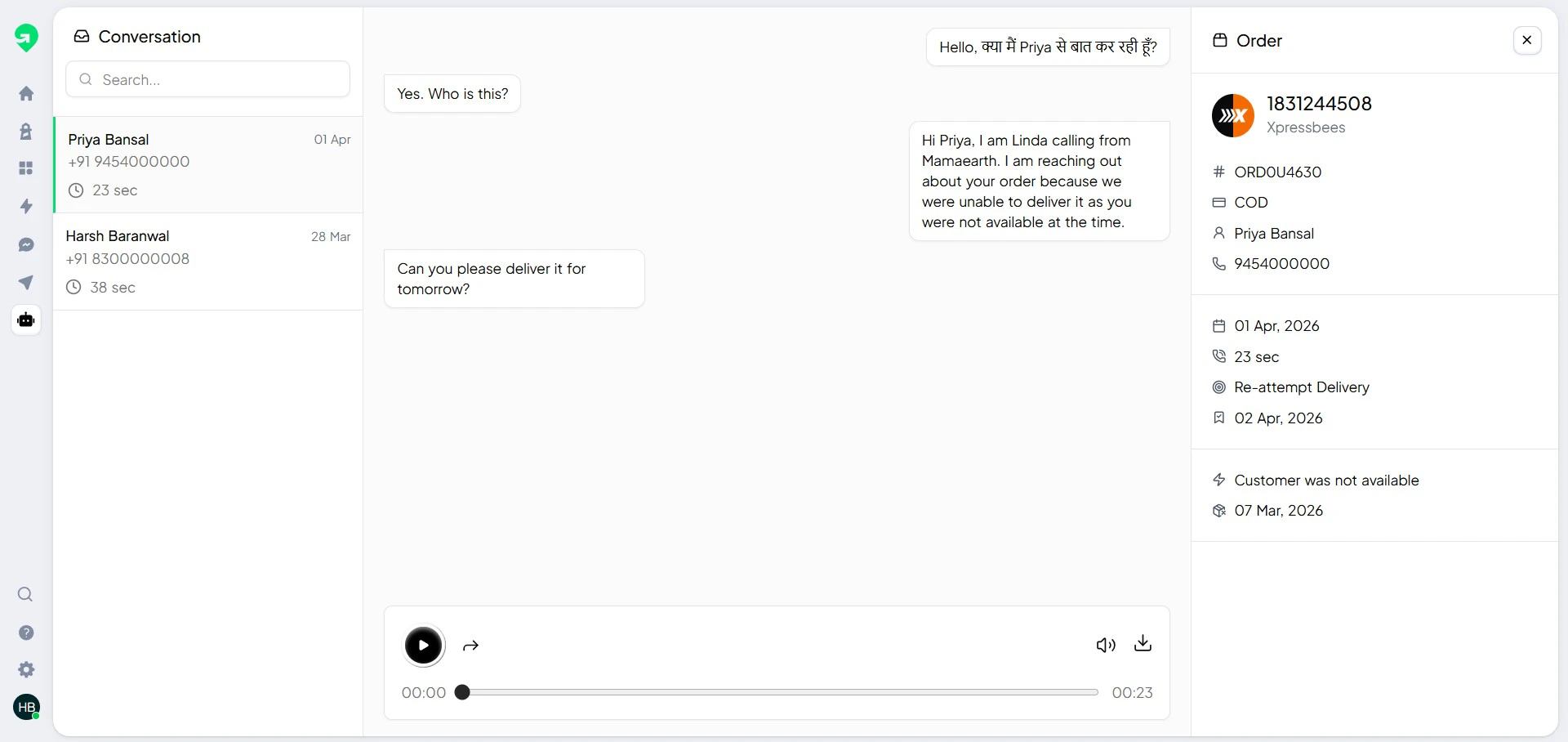 AI Agent conversation sample.