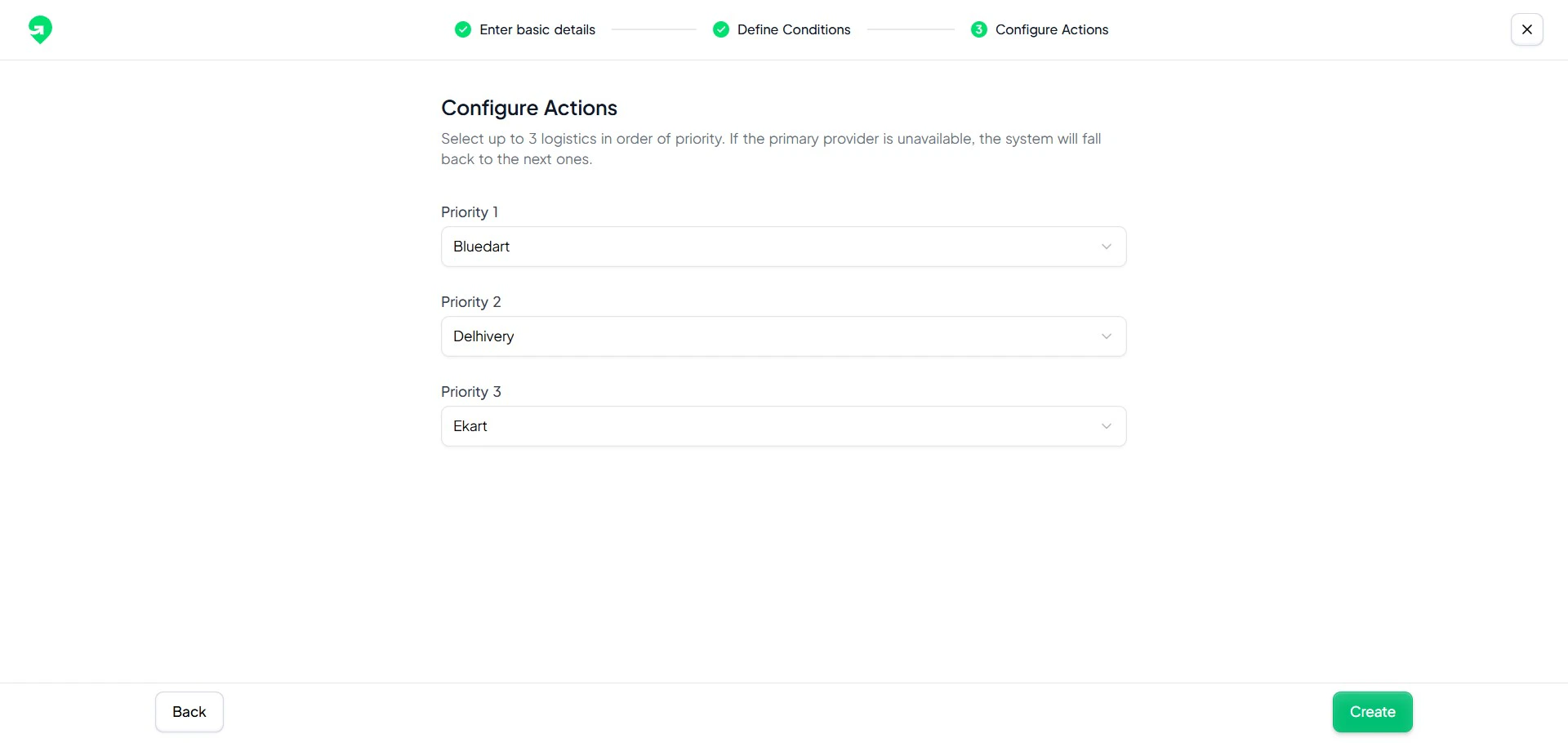 Automation actions setup.