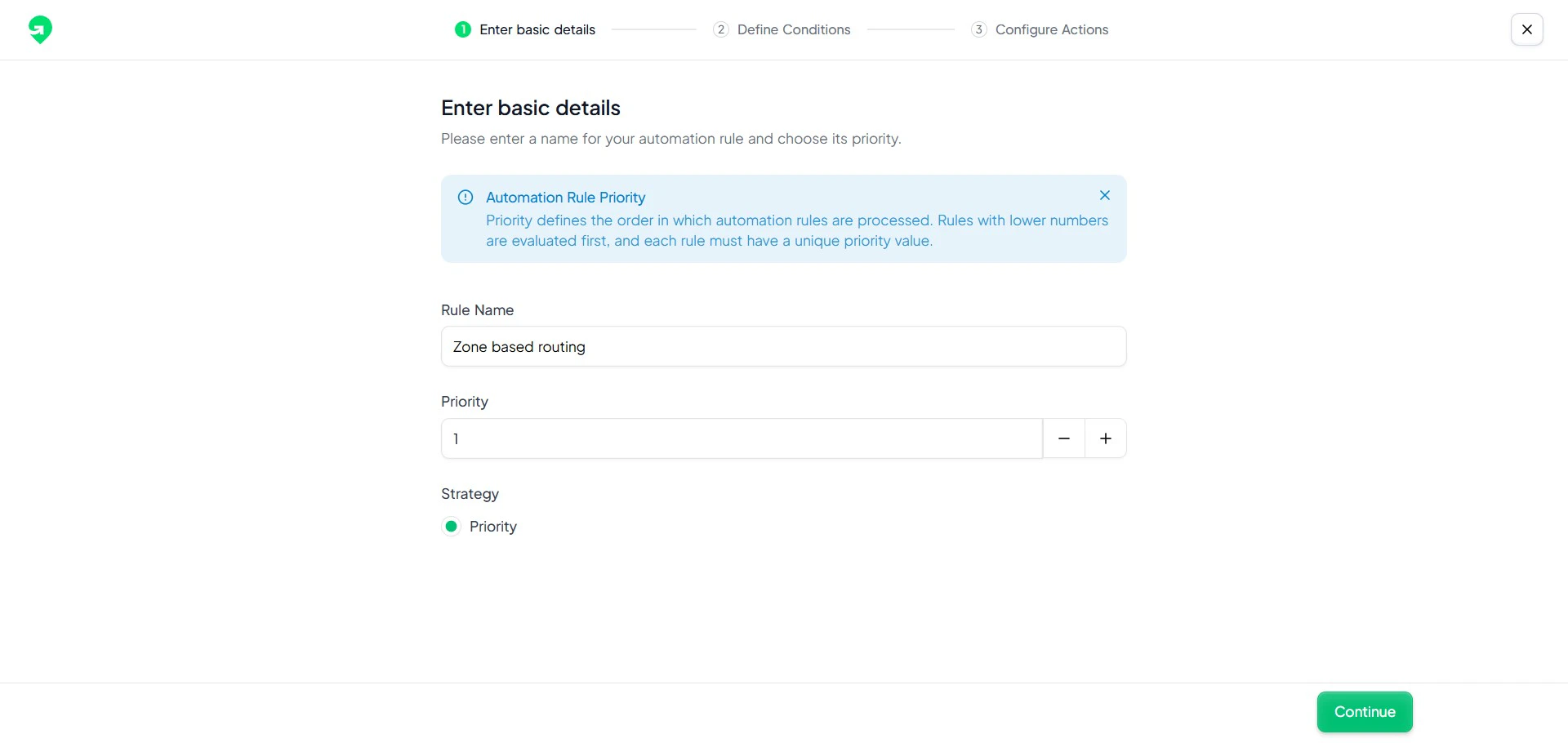 Basic automation setup screen.
