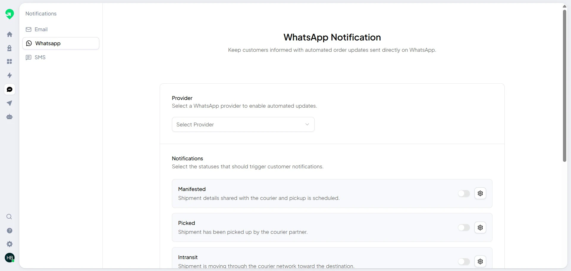 Notification settings overview.
