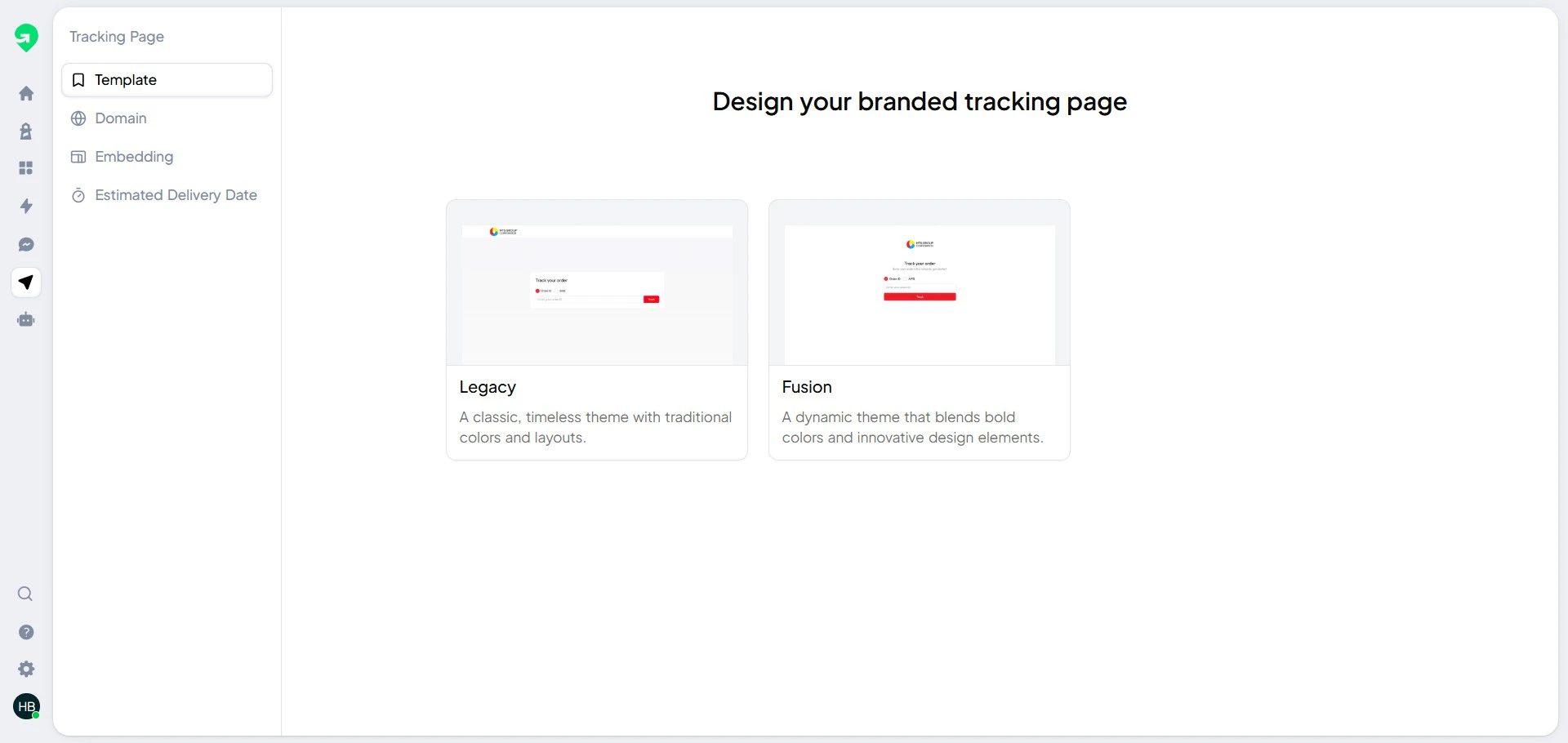 Tracking page template configuration.