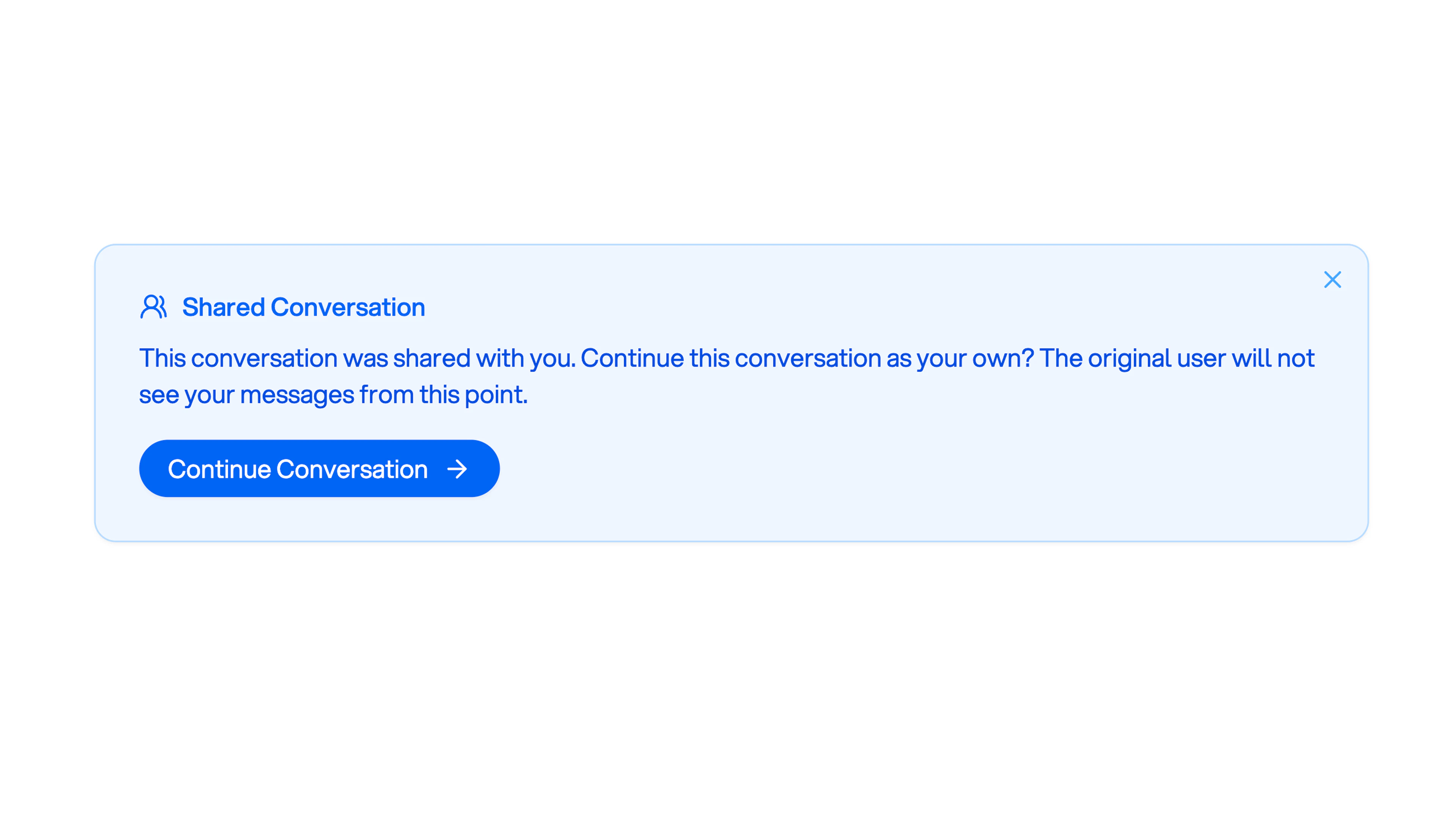Recipient view of a shared chat, prompting the user to continue the conversation.