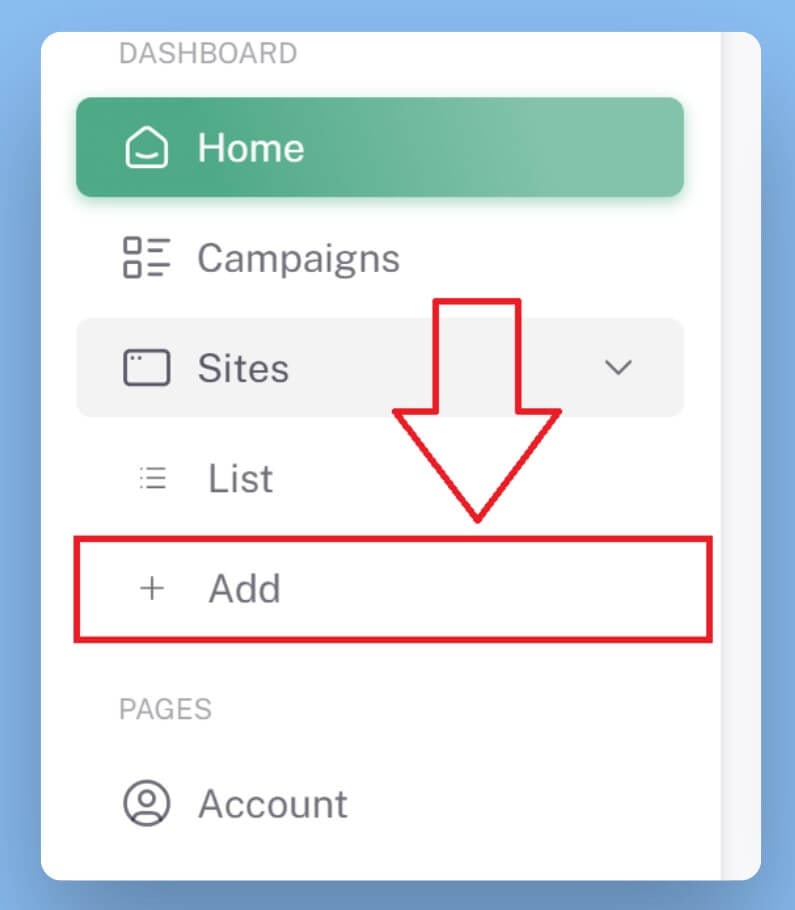 GravityBlogs add new site menu
