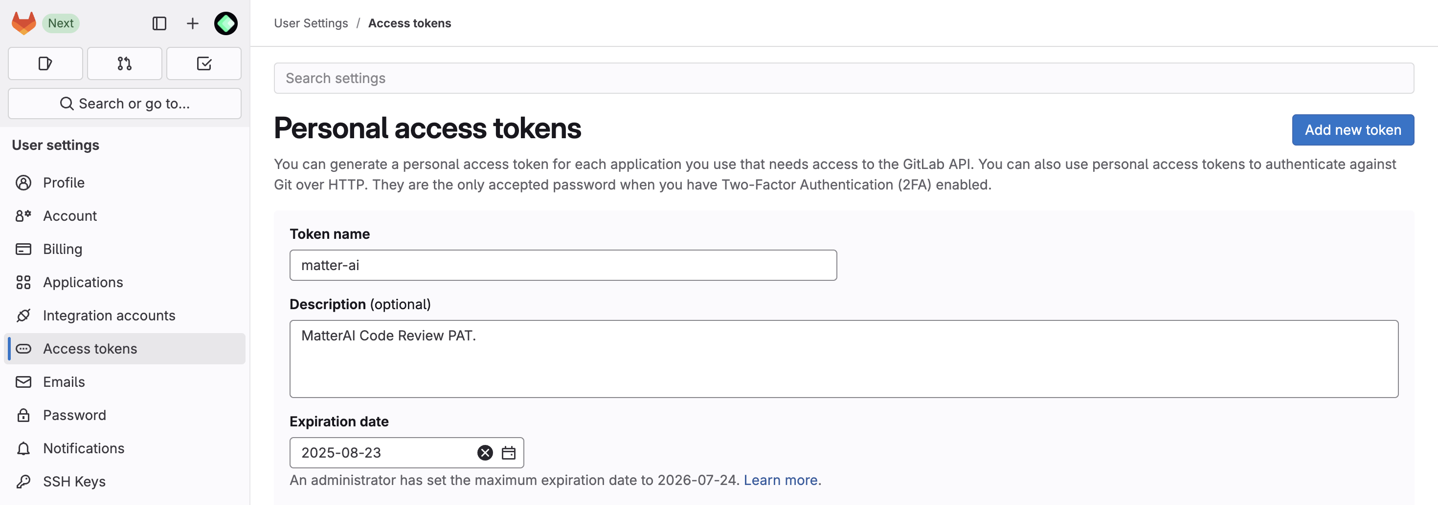 Generating Personal Access Token