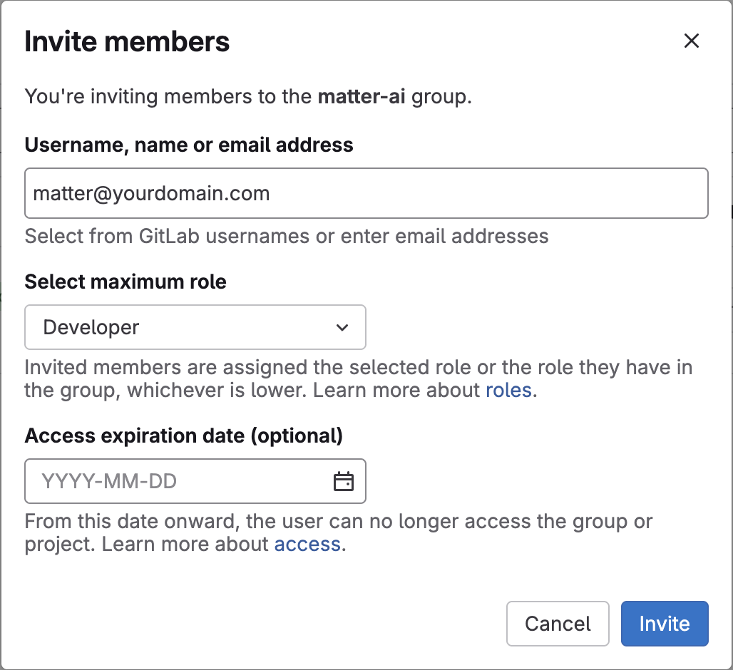 Setting up MatterAI service account