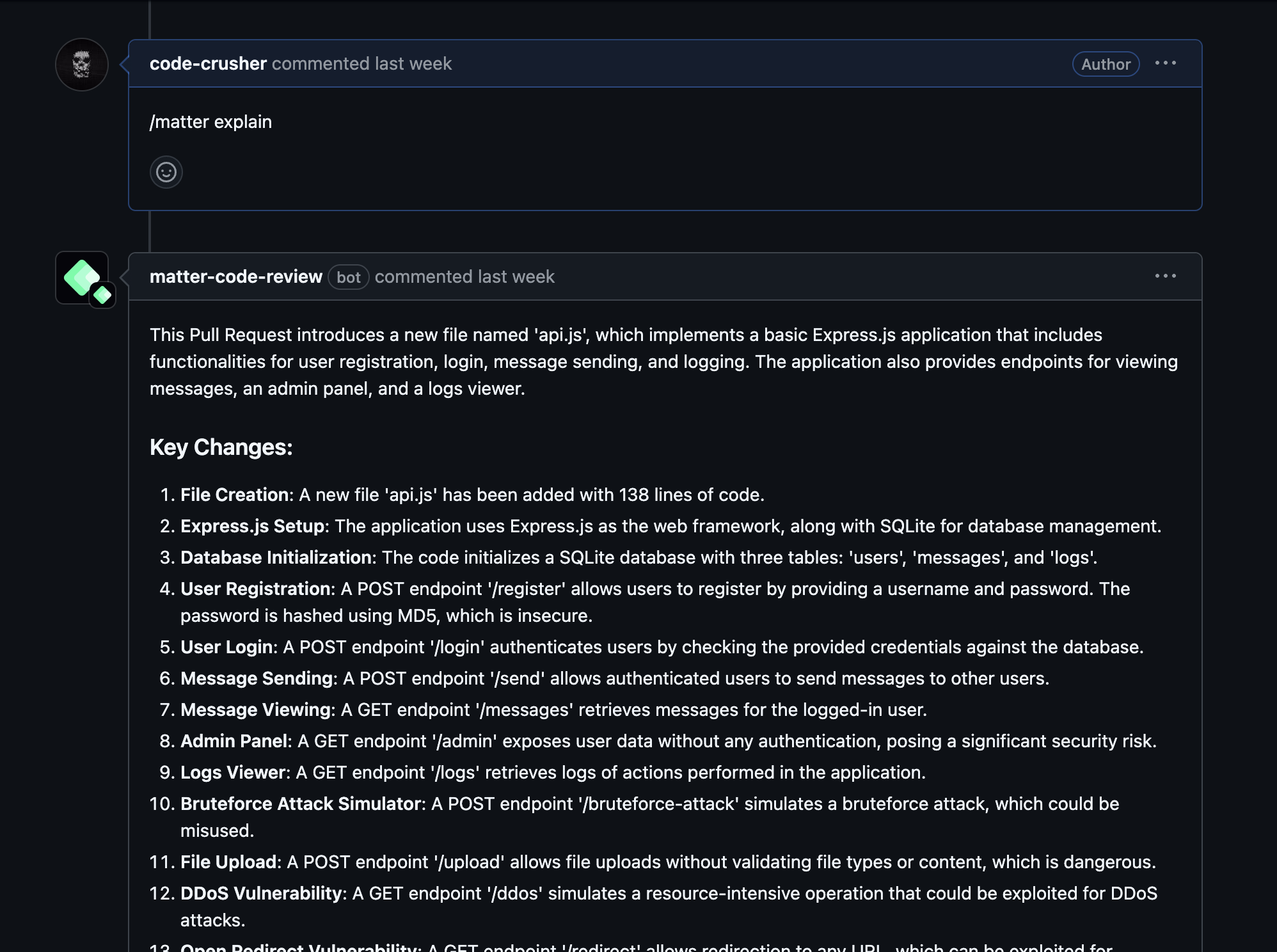 MatterAI Explain Command