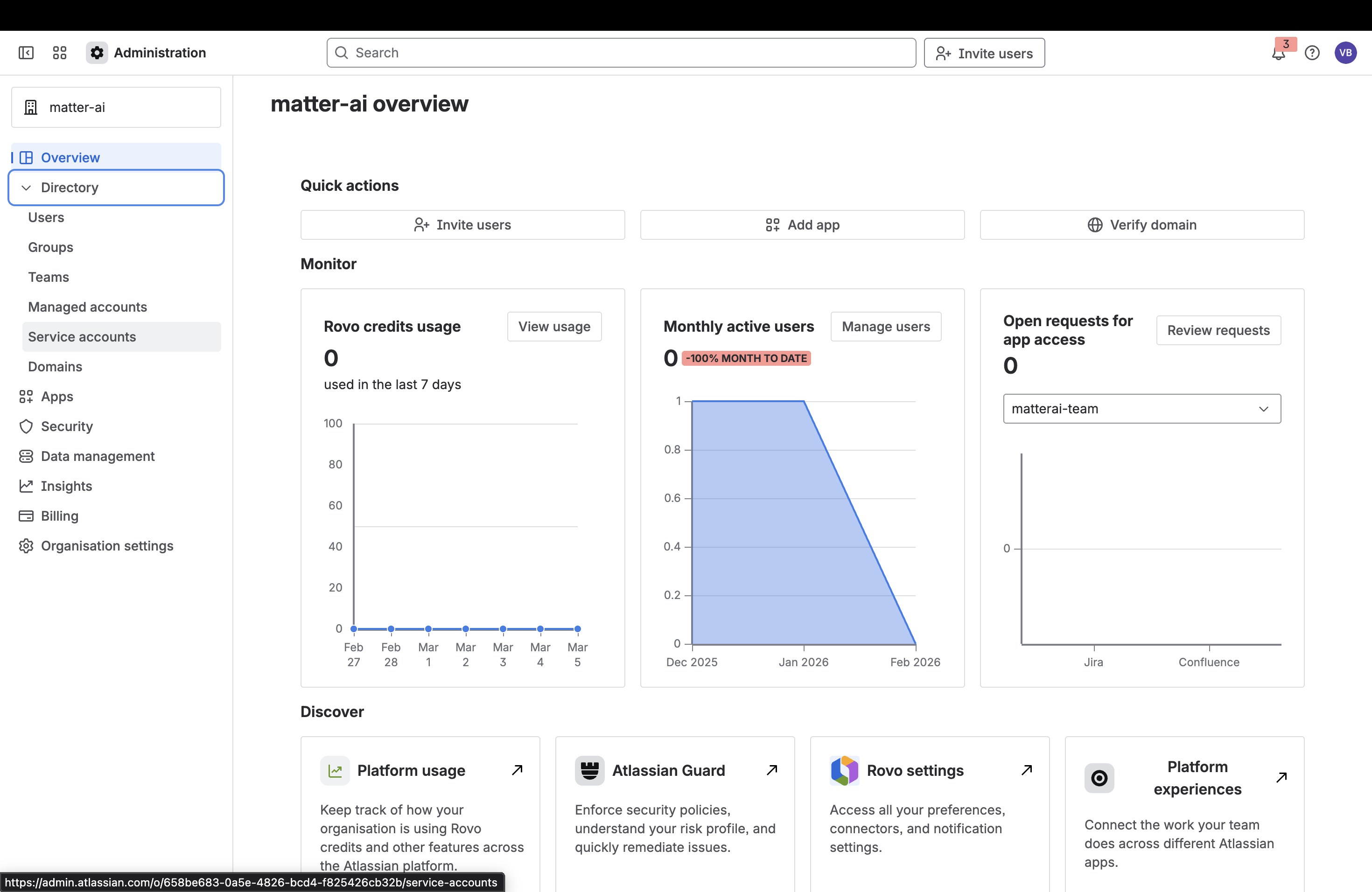 Service accounts navigation