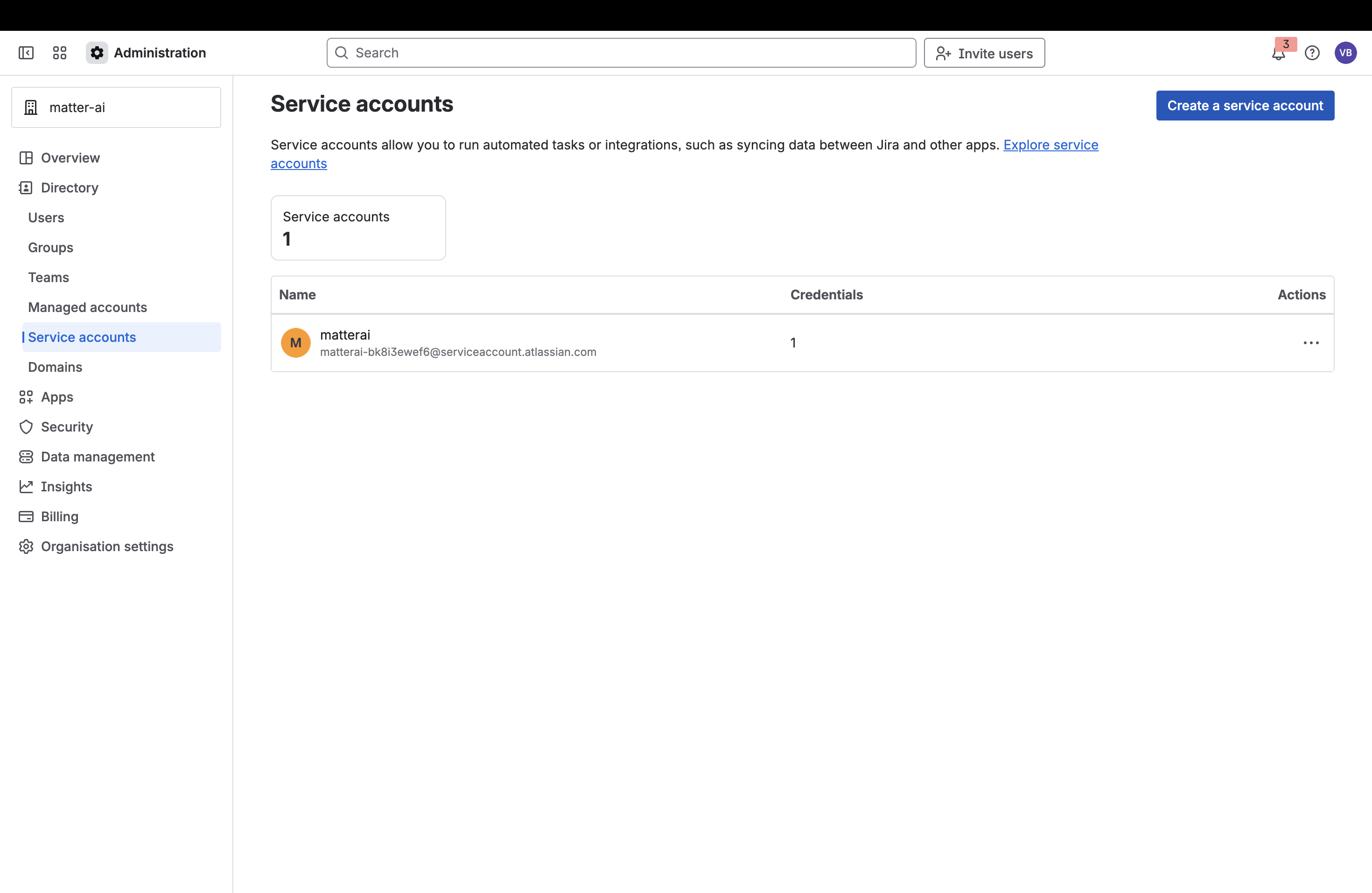 Create a service account button