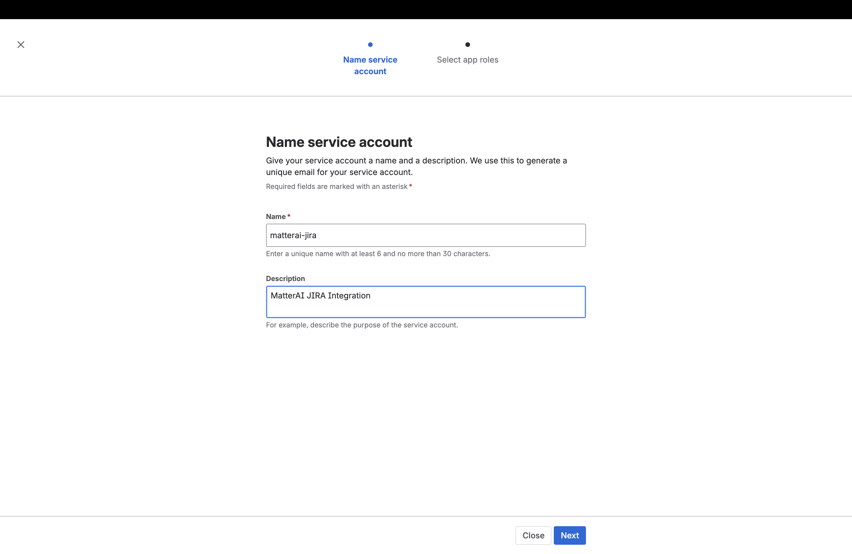 Name your service account