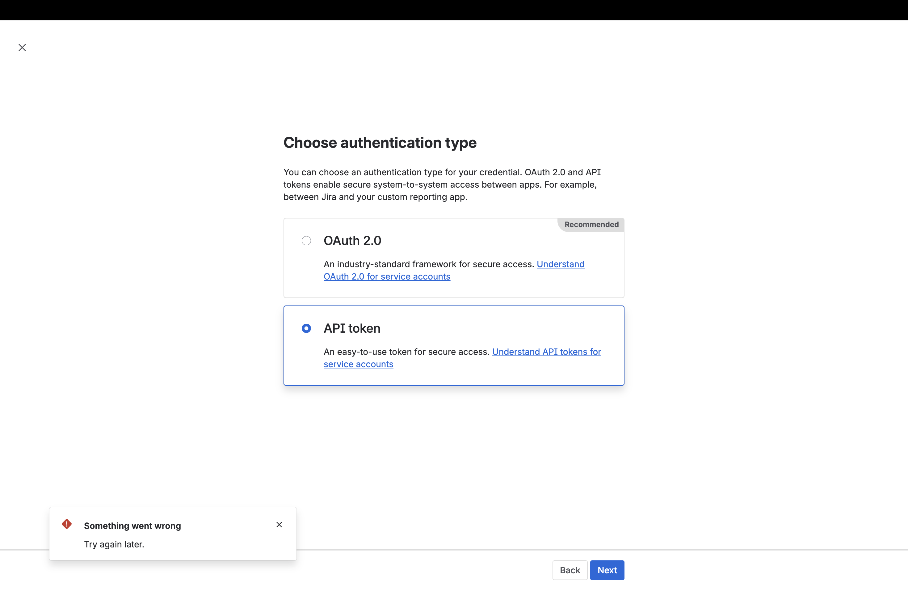 Choose API token authentication