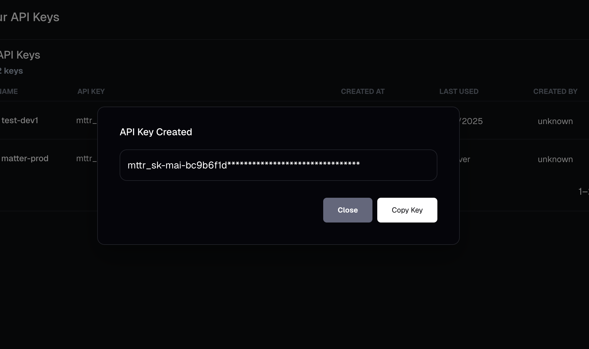 MatterAI API Key Management