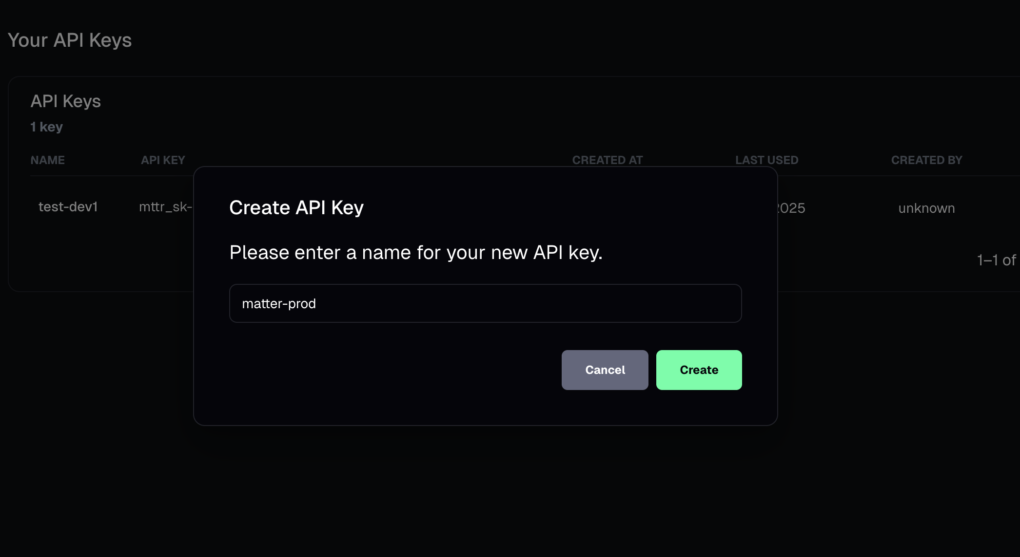 MatterAI API Key Management
