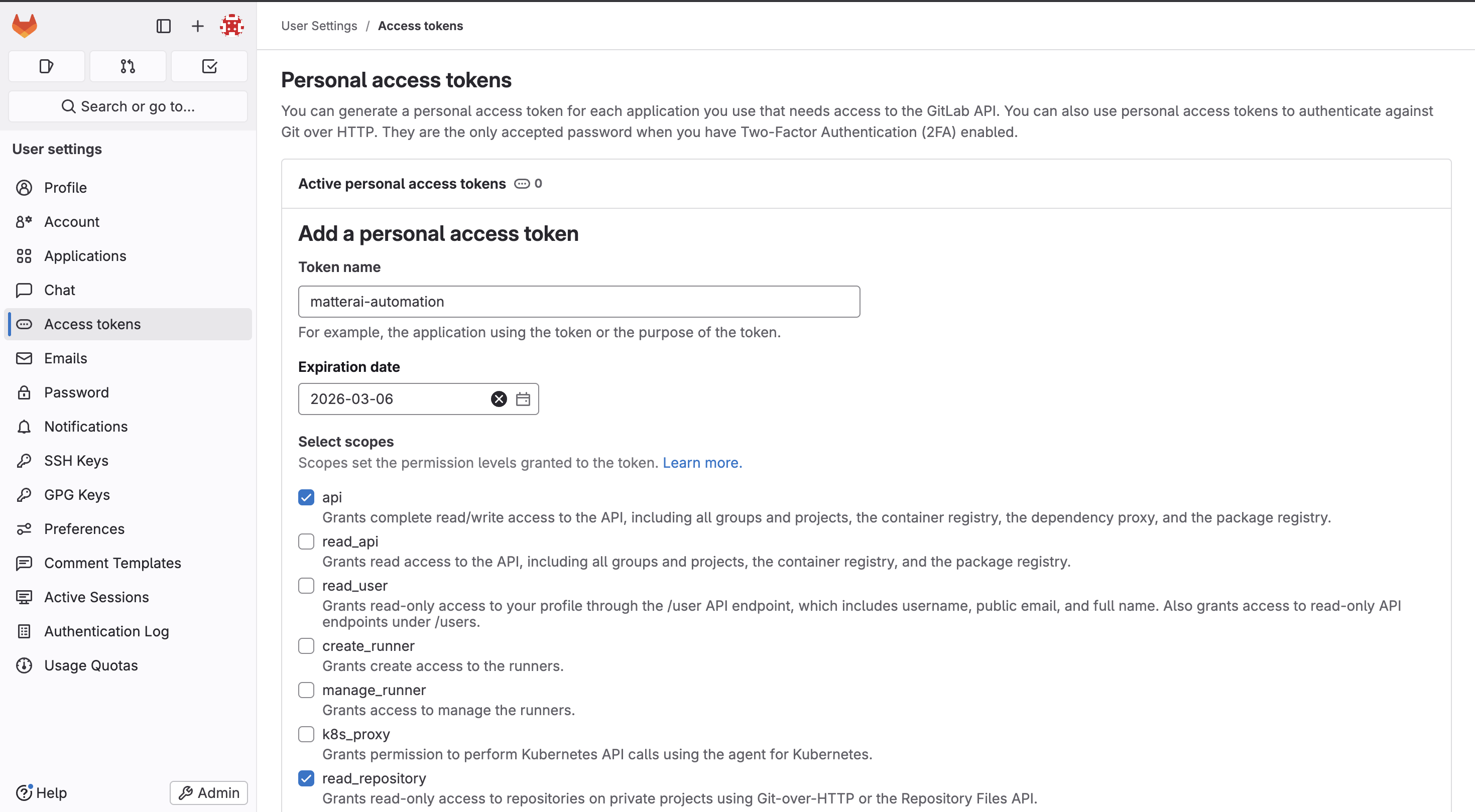 Generating Personal Access Token