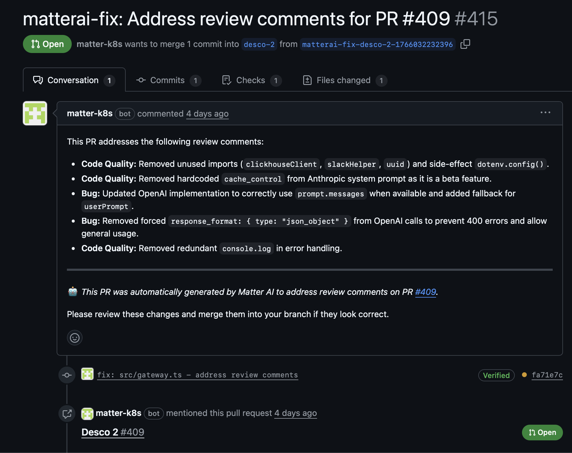 Automated Code Fix Example