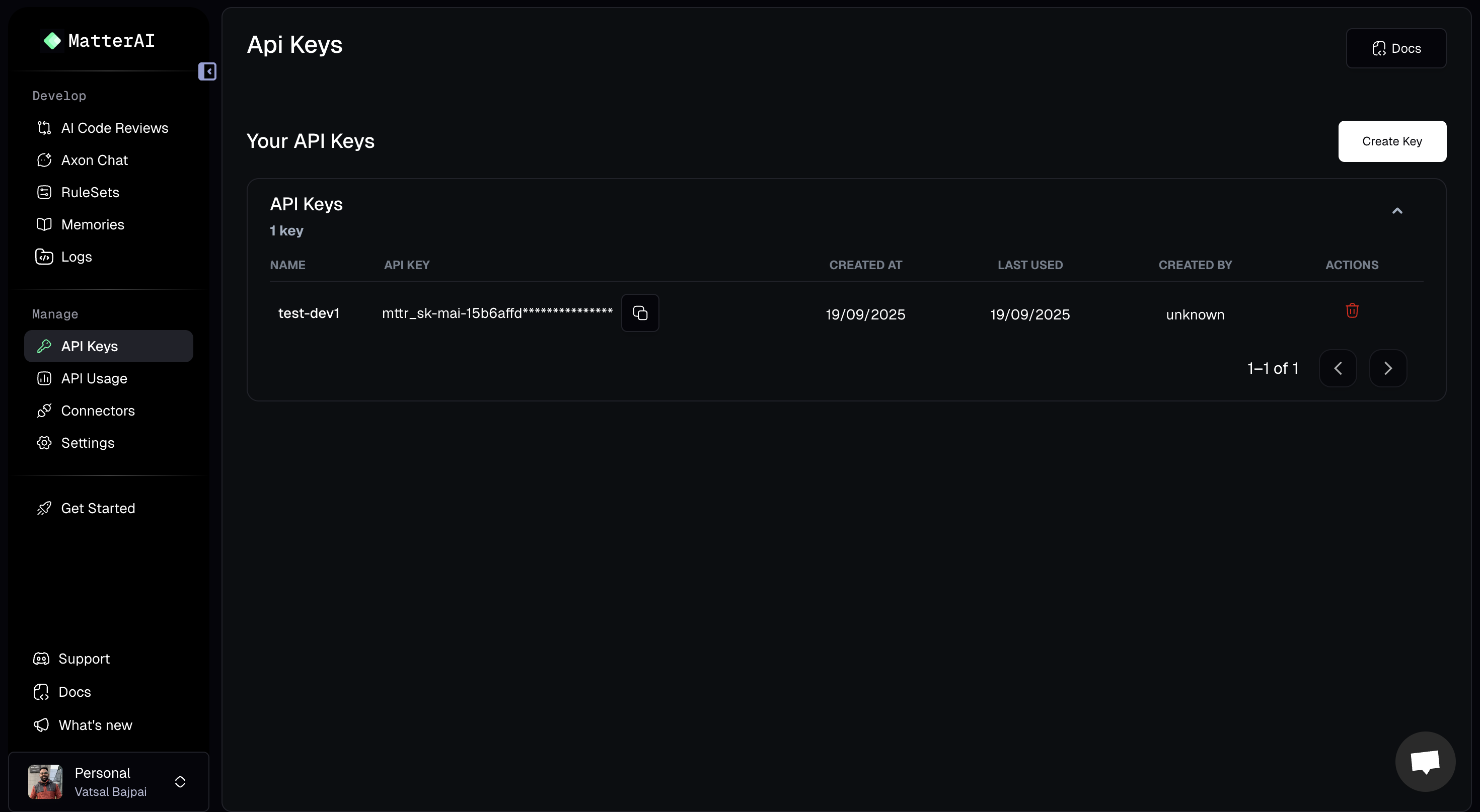 MatterAI API Key Management