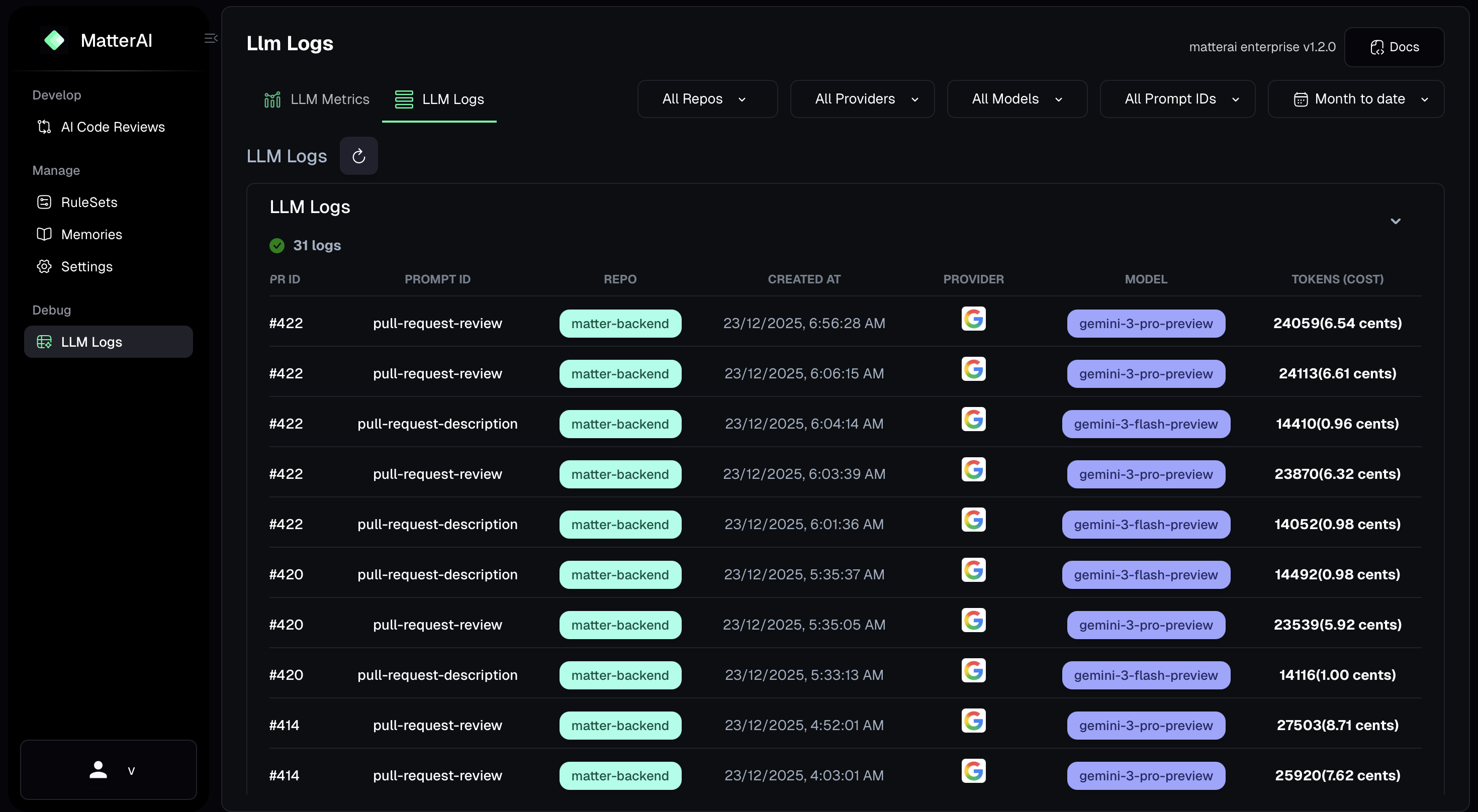 LLM Logs Enhanced Filtering