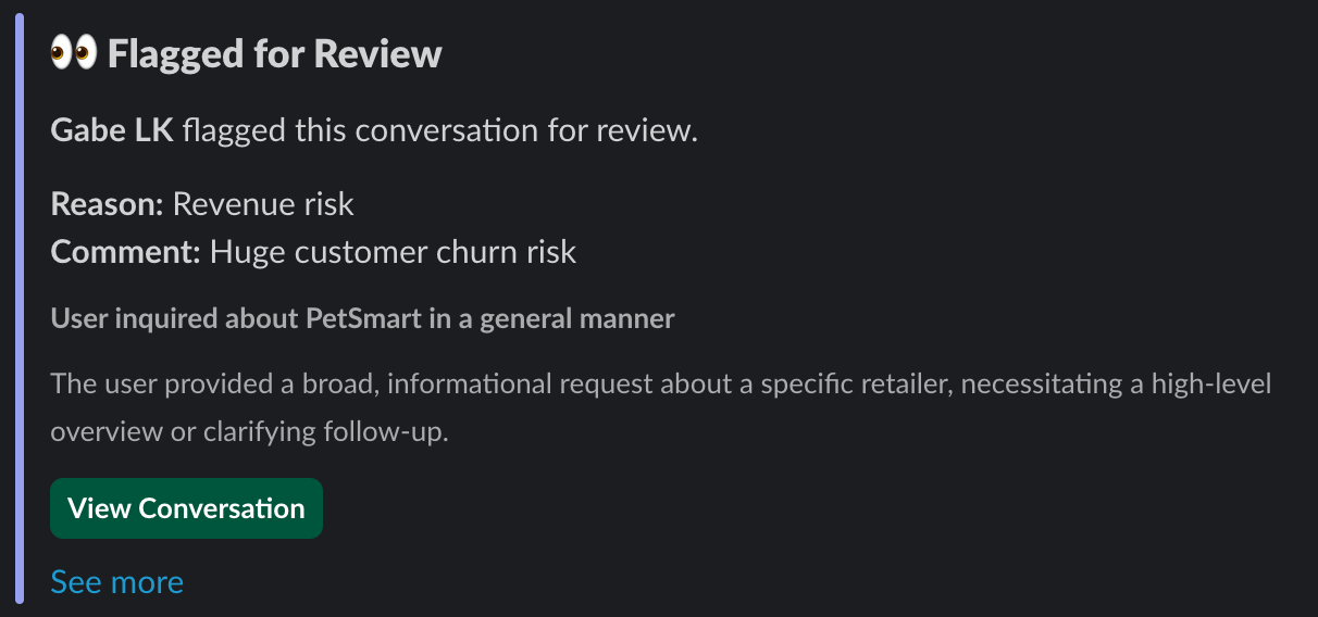 Conversation review message in Slack