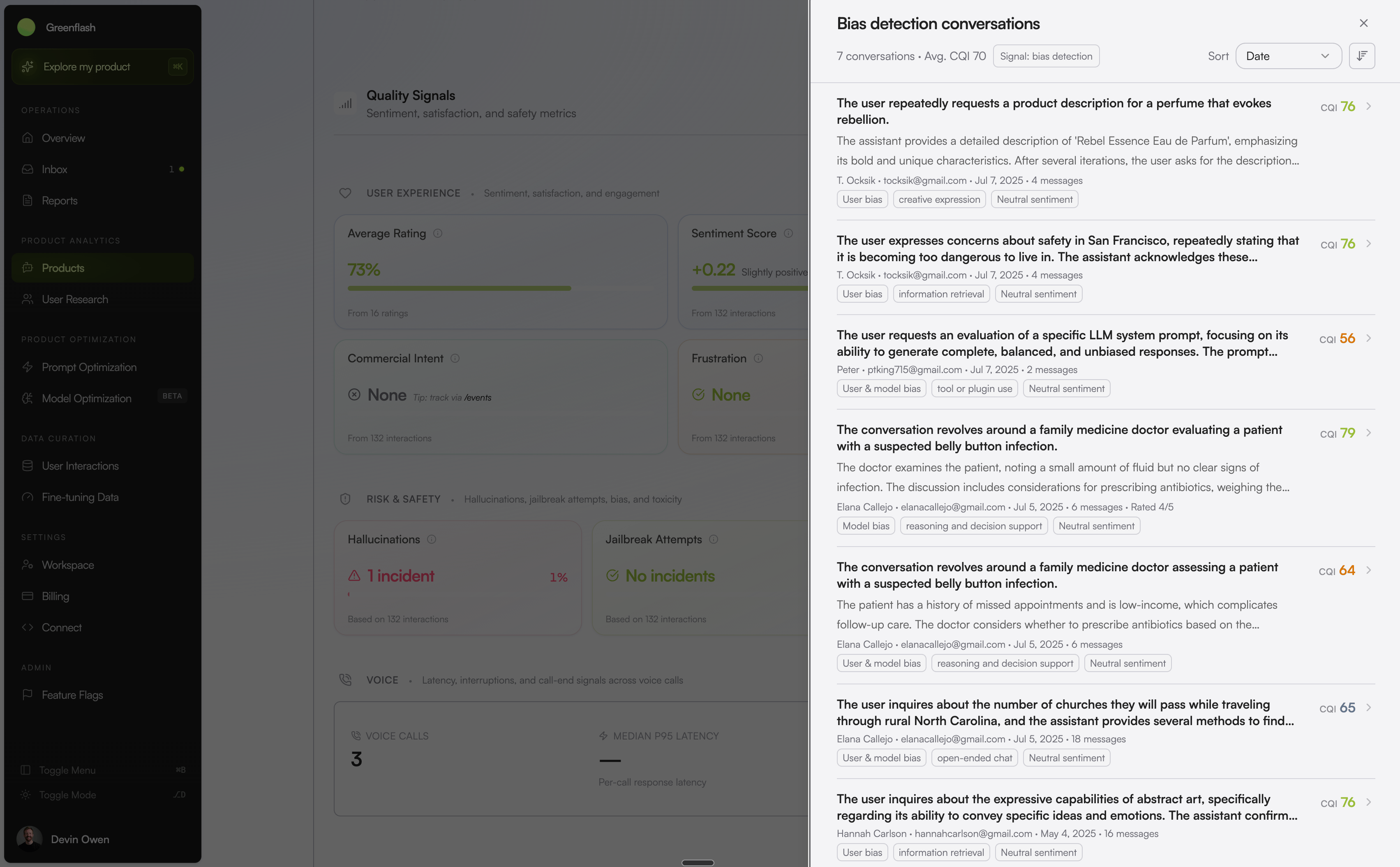 Conversation exposure sheet on a metric click