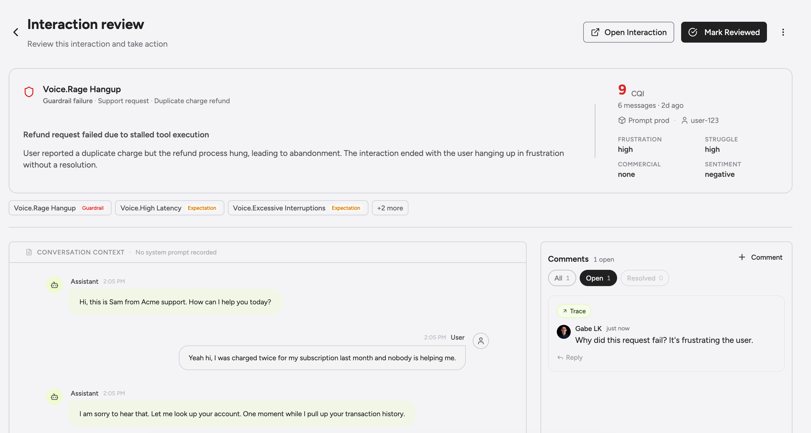 Inbox list with top recommended actions