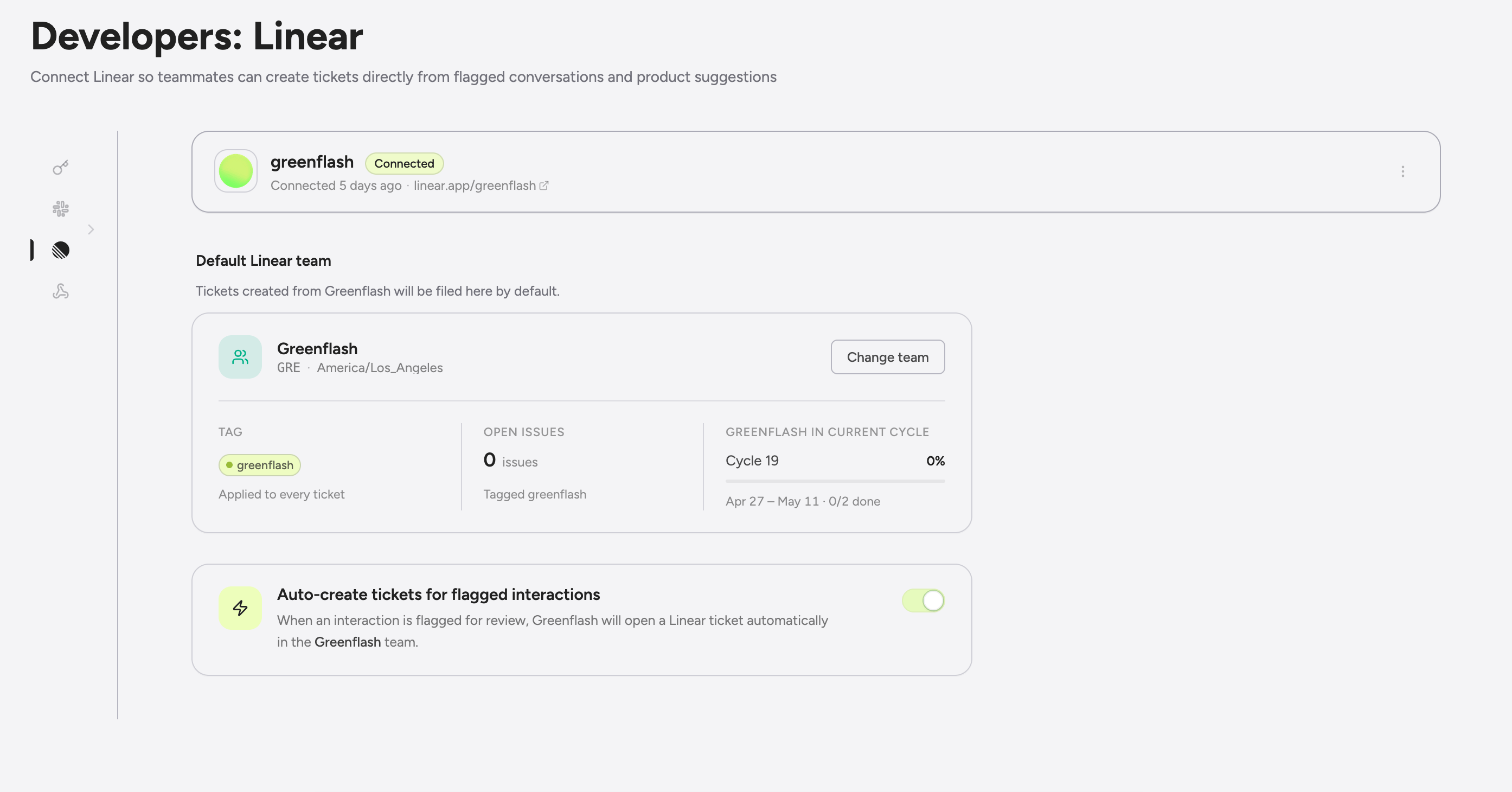 Linear connection settings page