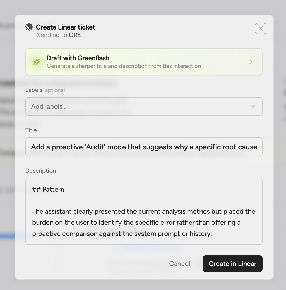 Greenflash inbox flag pushed to Linear