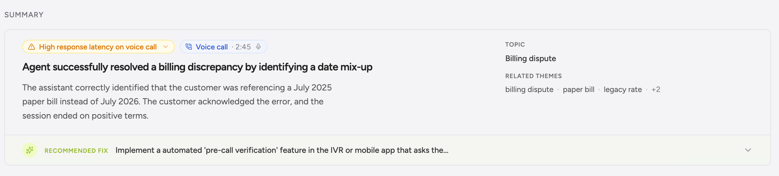 Voice call detail with synced audio + interactive timeline