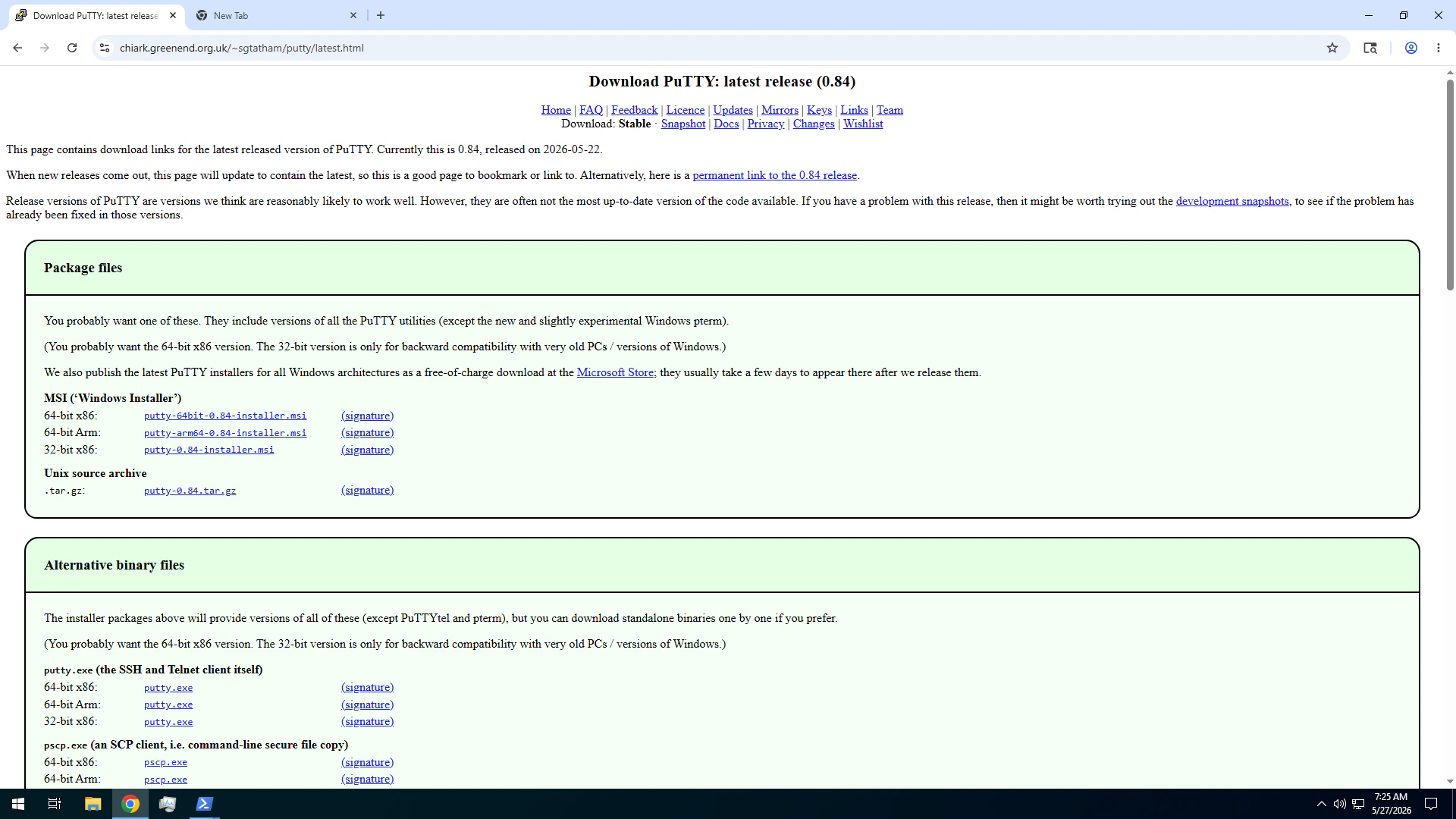 PuTTY official download page