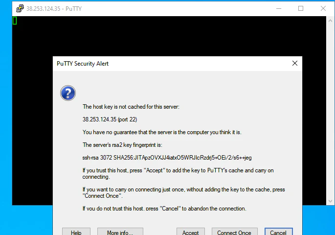 PuTTY Security Alert dialog