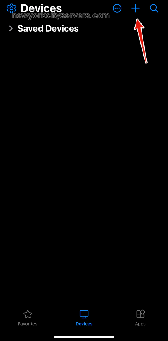 Devices screen with arrow pointing to the plus button