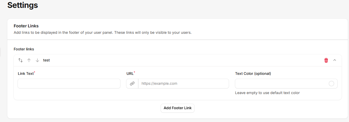 Footer Links Configuration