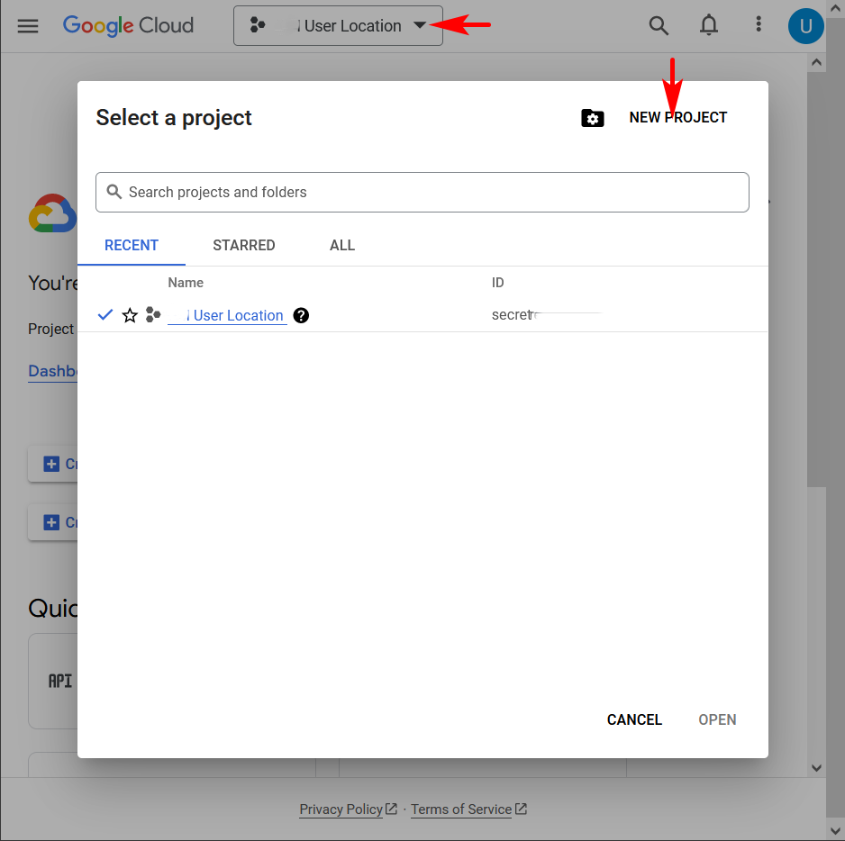 Google Create Project
