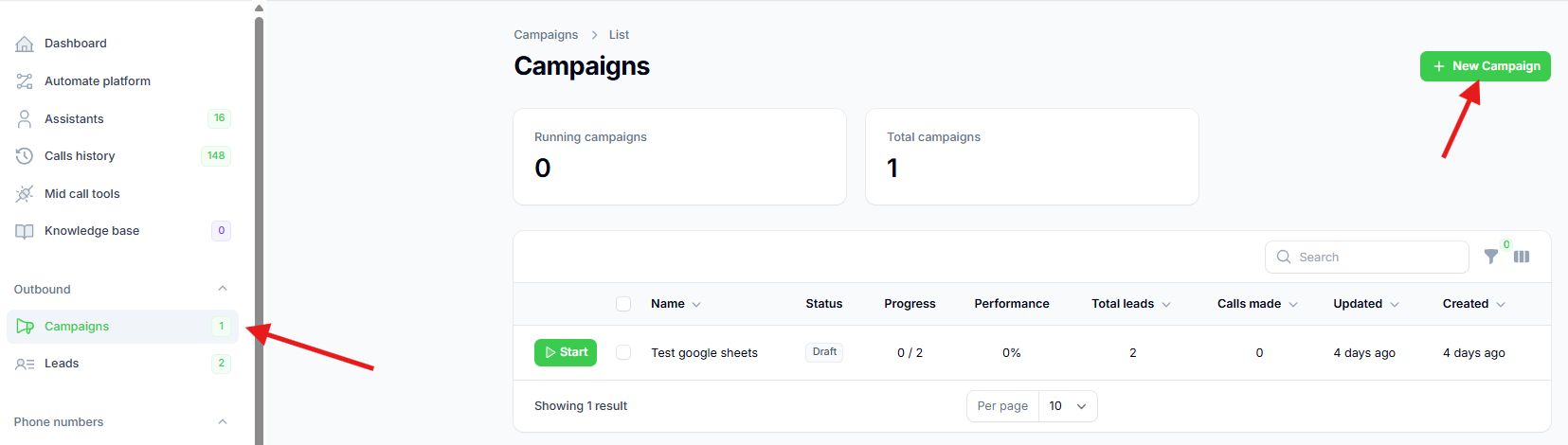 Creating campaign for Google Sheets leads