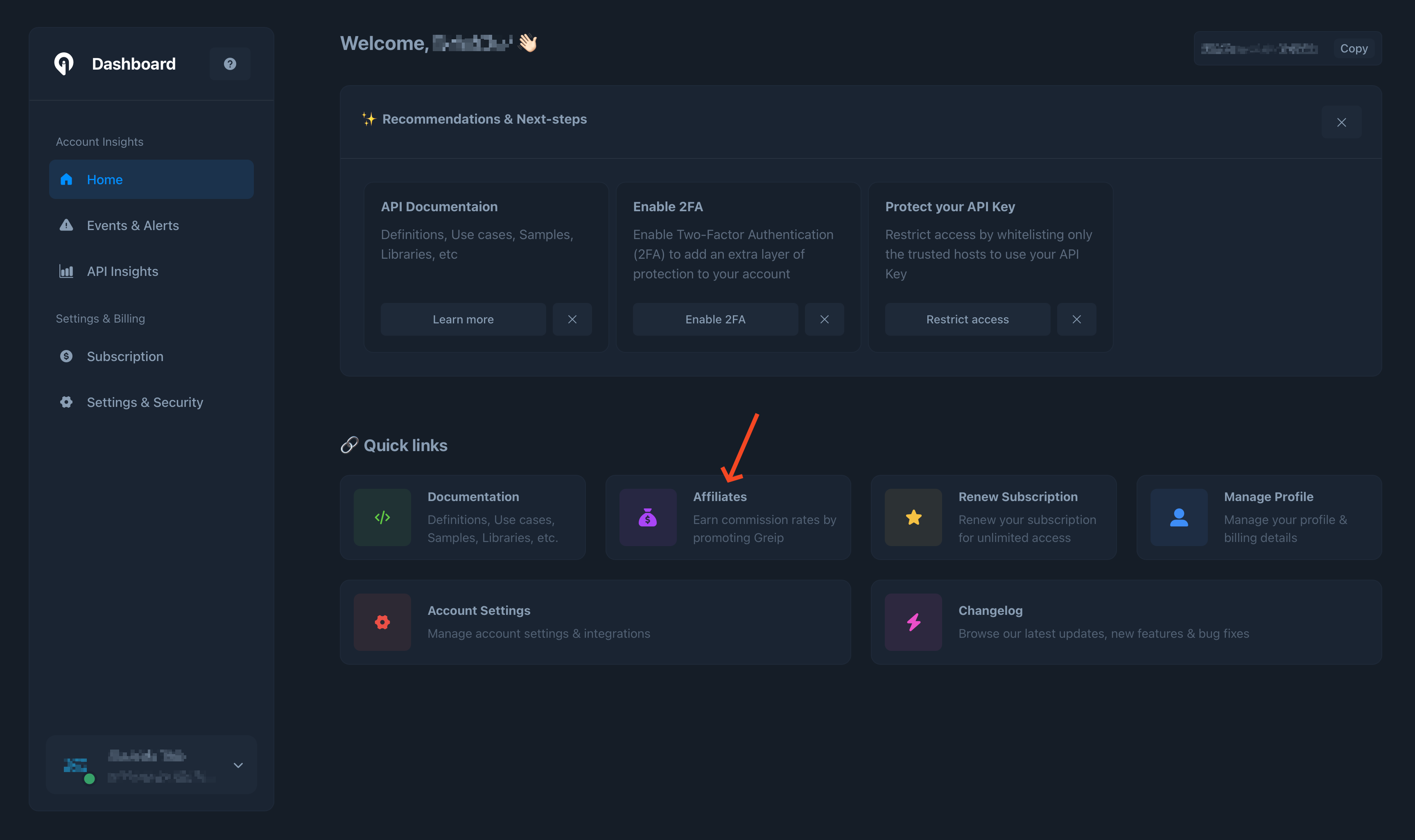 Greip Dashboard - Becoming affiliate partner