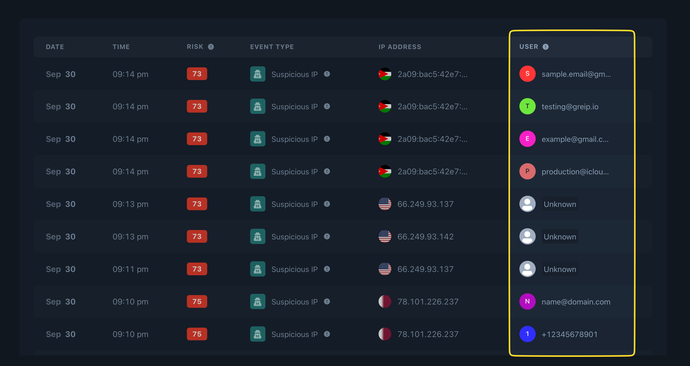 Greip Dashboard - Real-time events page