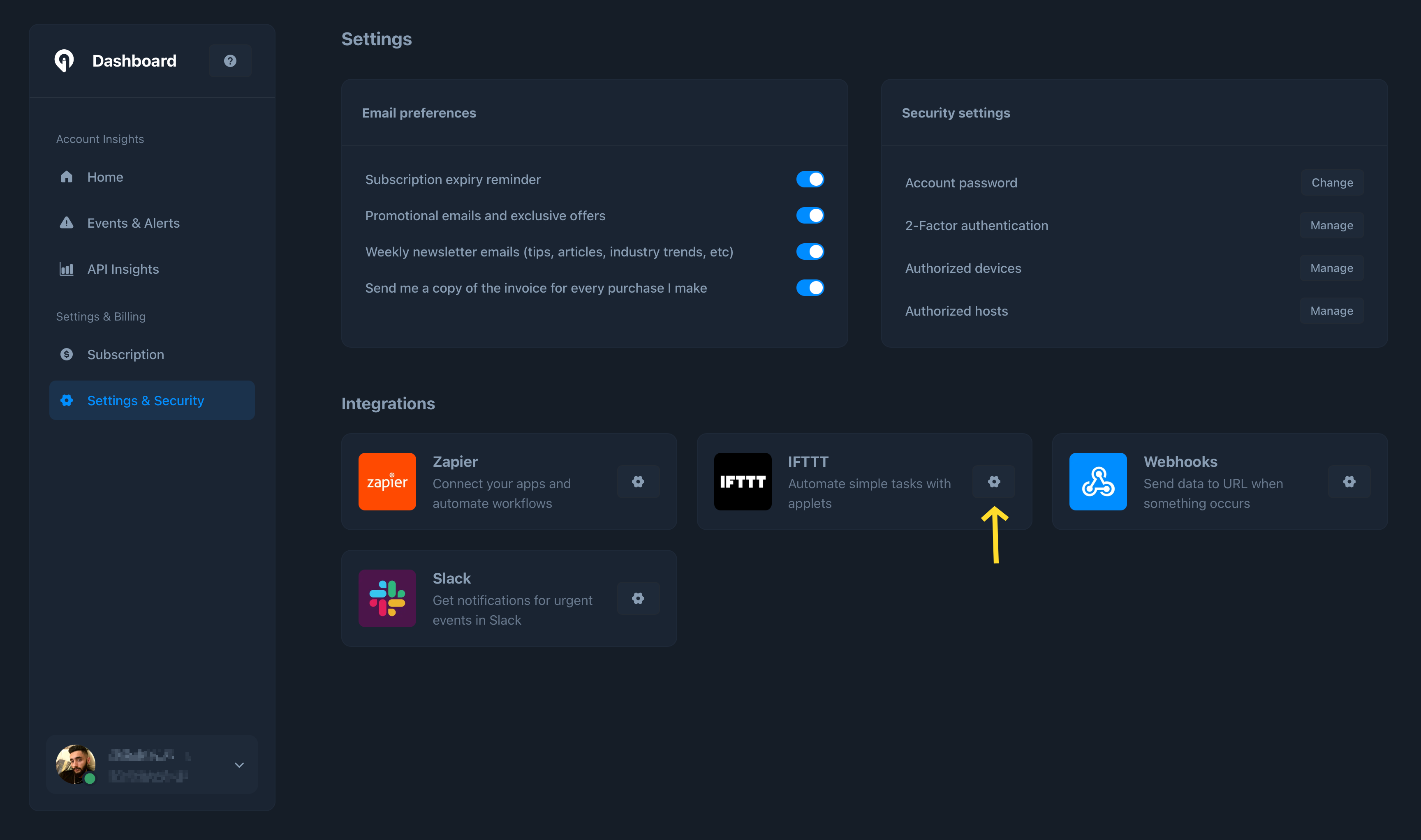 Greip Dashboard - IFTTT Integration