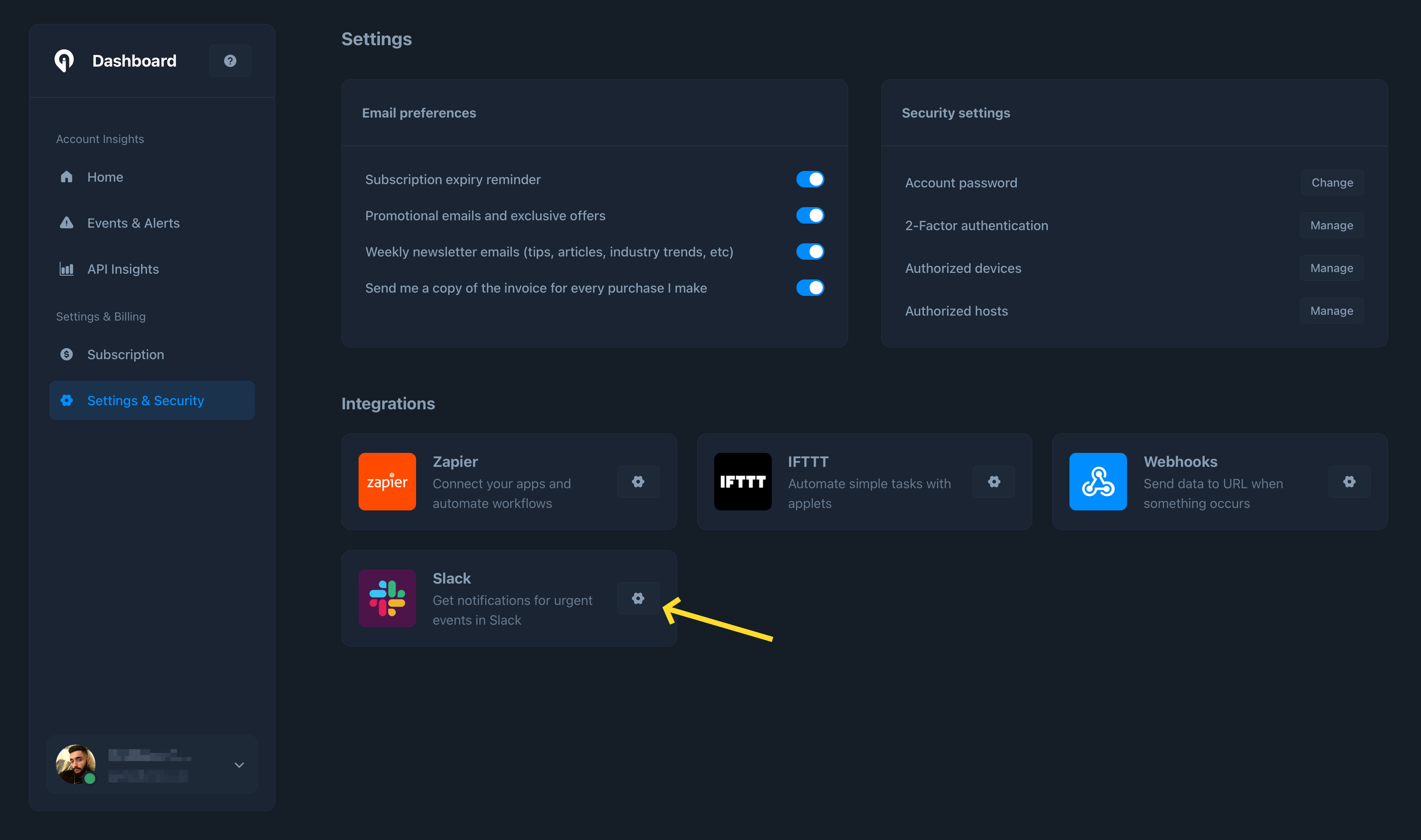 Greip Dashboard - Slack Integration