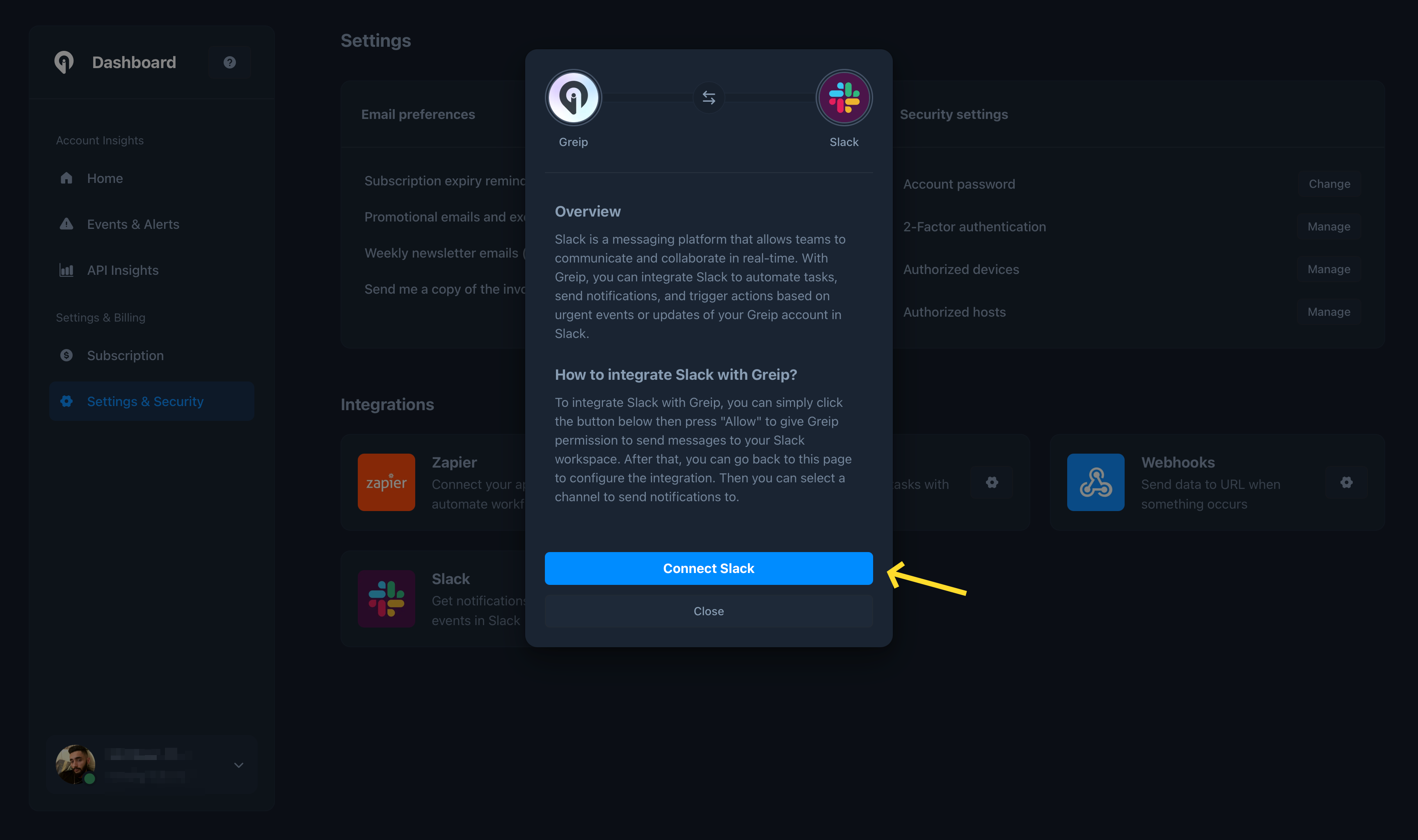 Greip Dashboard - Slack Integration