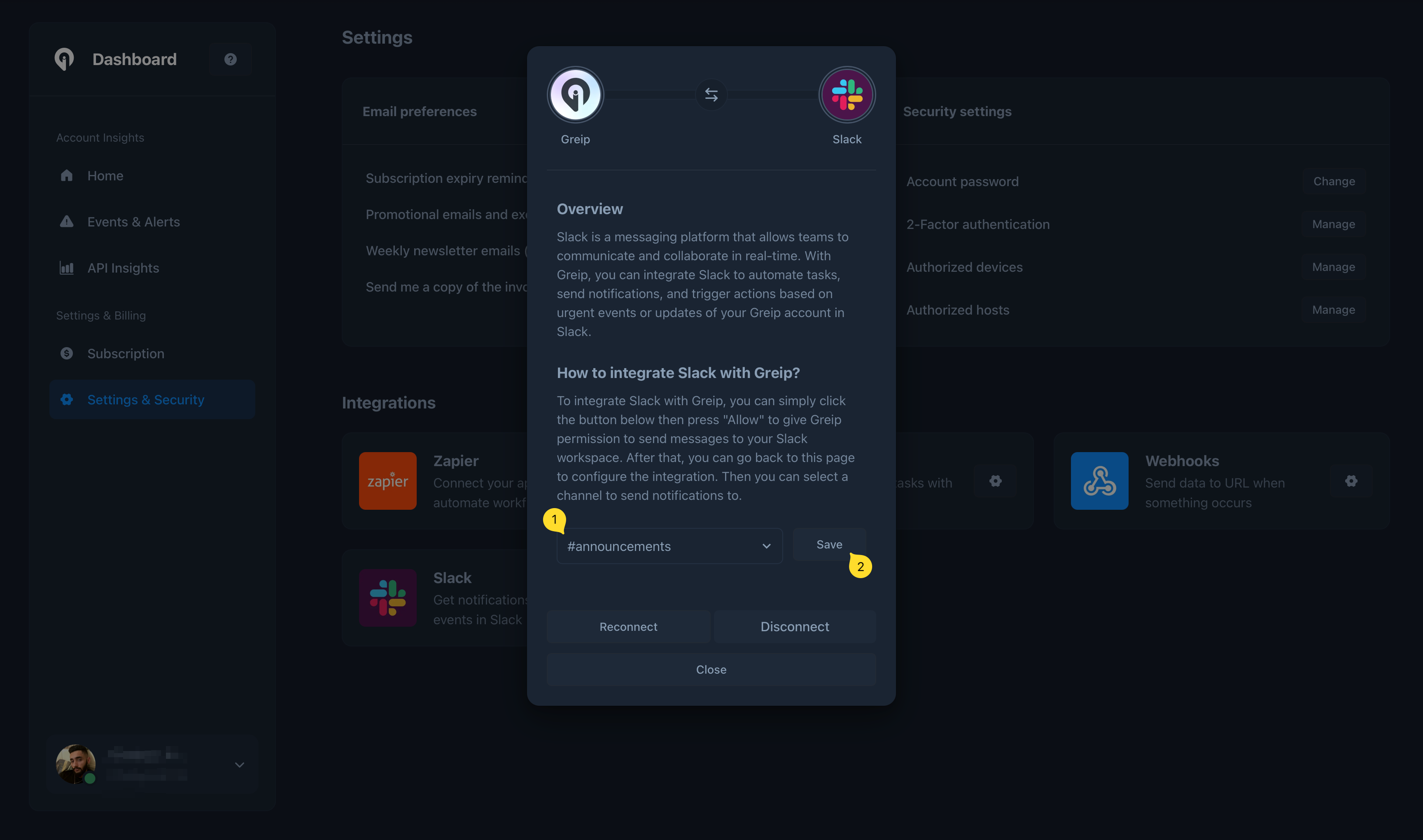 Greip Dashboard - Slack Integration