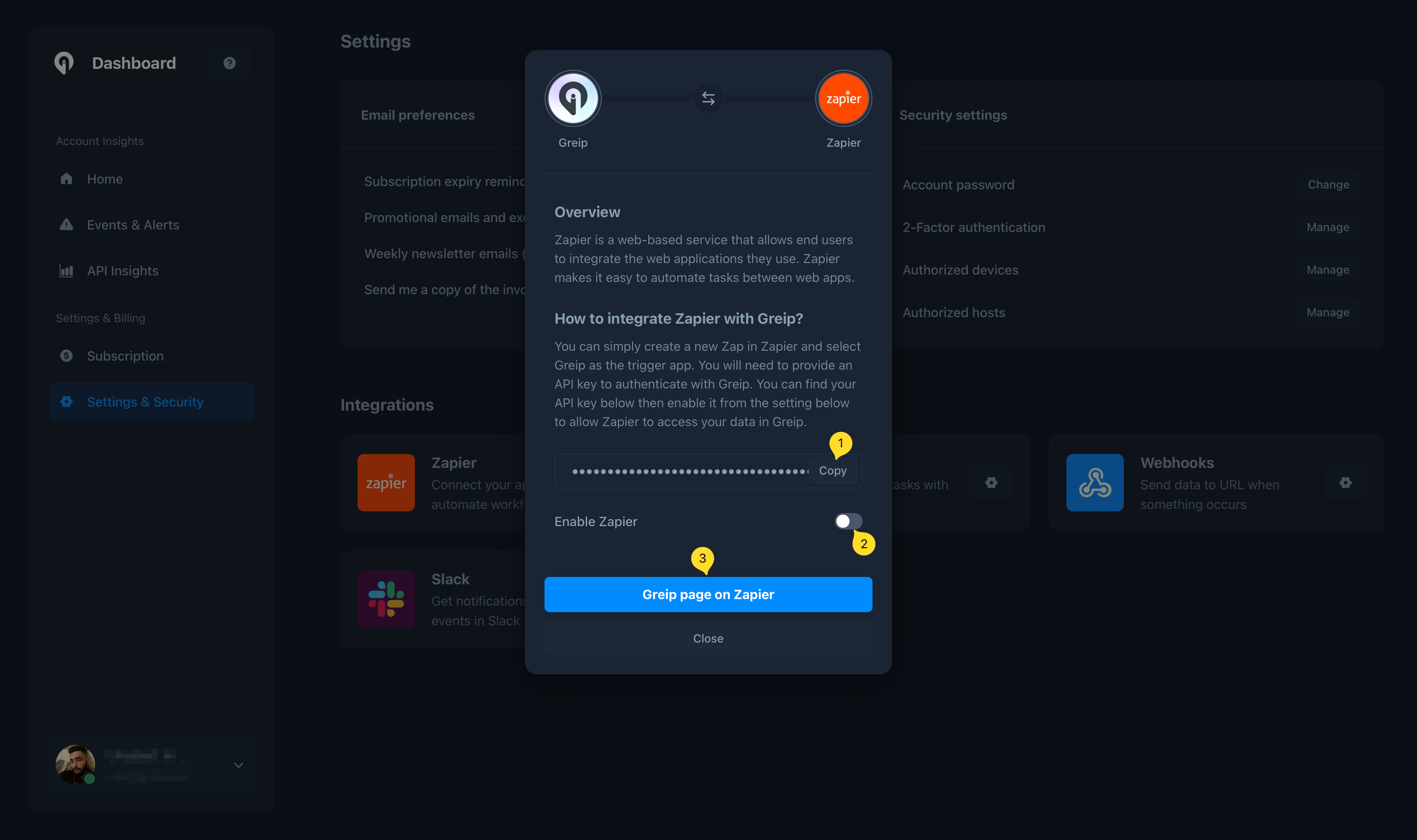 Greip Dashboard - Zapier Integration