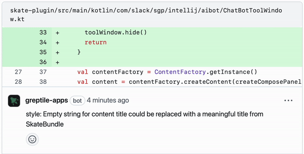 Example of Greptile AI code review reaction