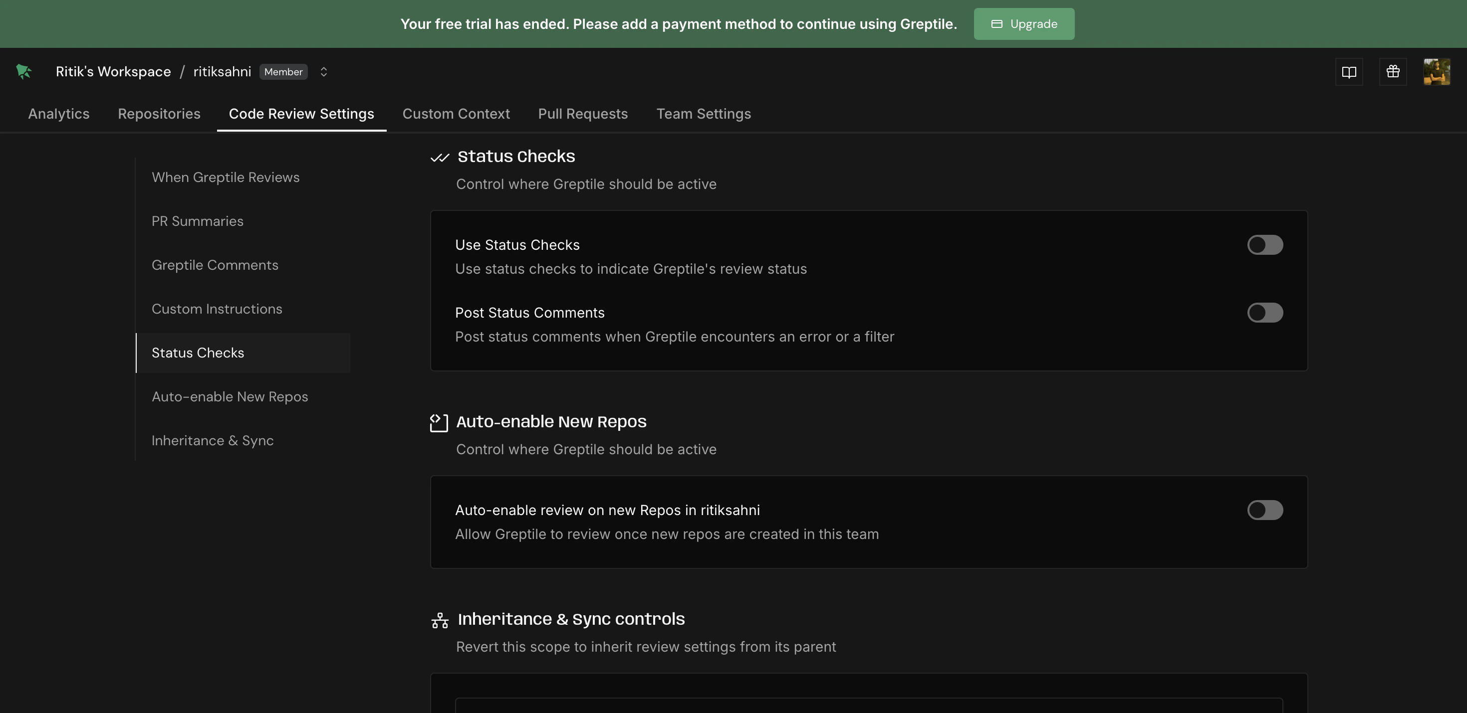 Auto-enable and sync settings