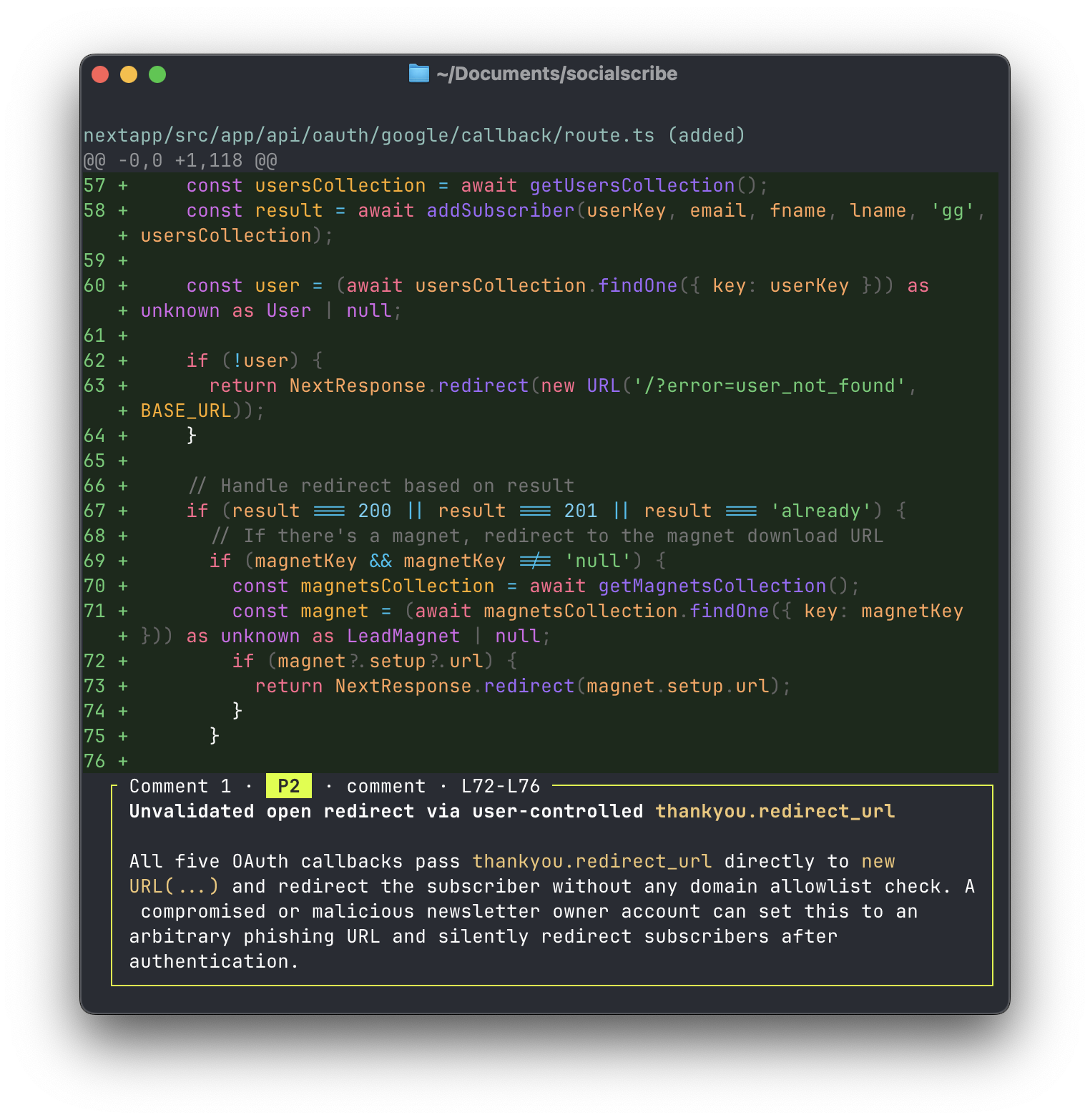 Greptile CLI review running in a terminal