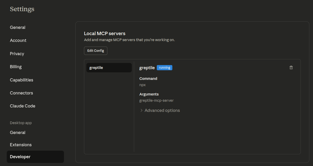 Claude Greptile MCP server